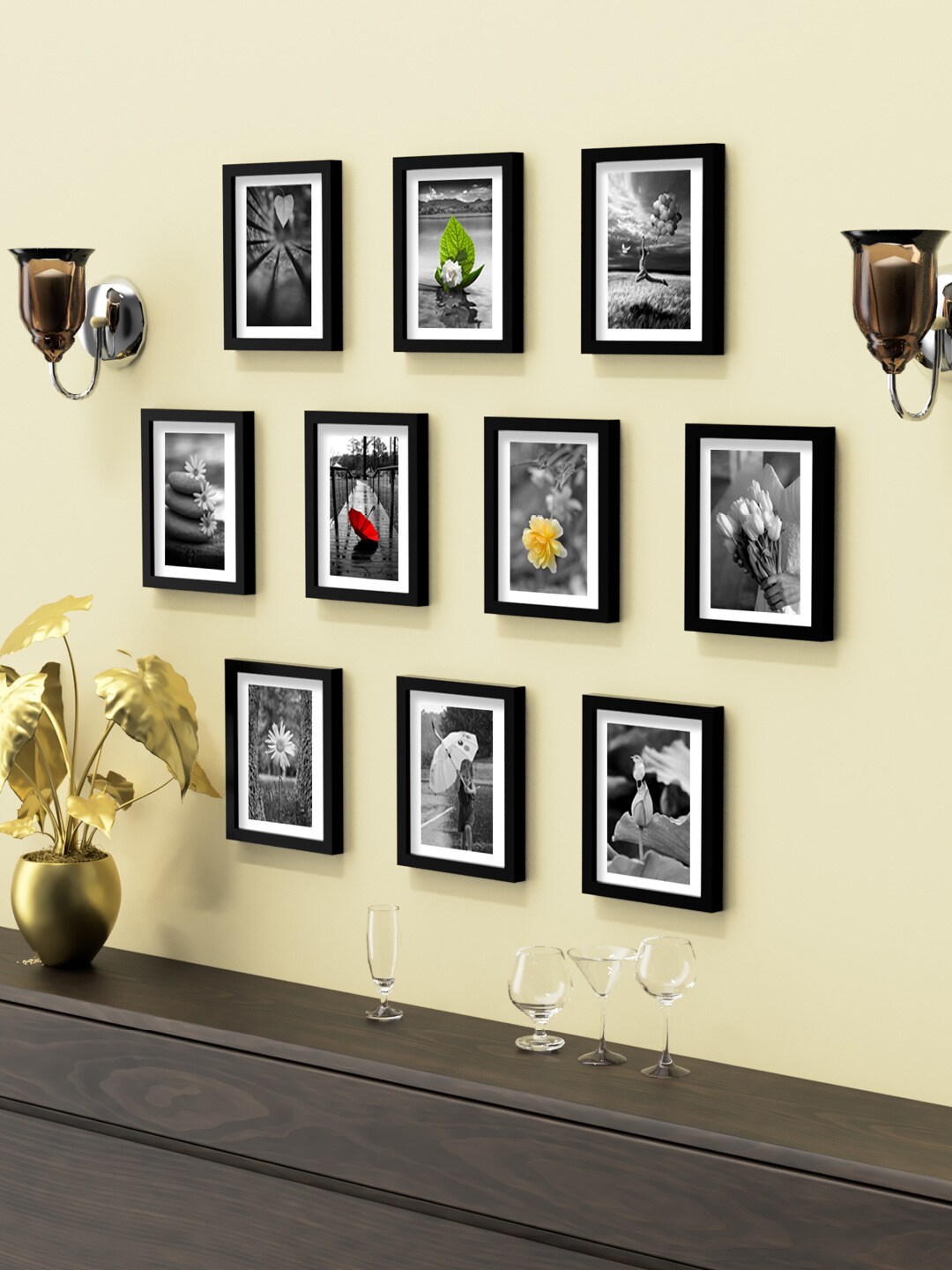 Aura Set Of 10 Black Solid Collage Photo Frames Price in India