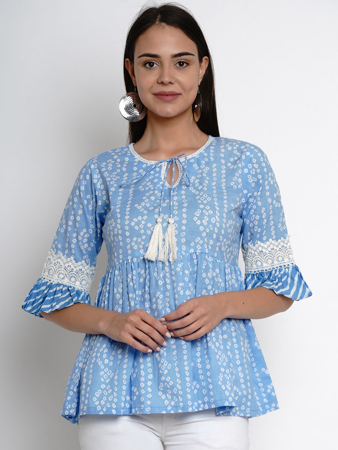 Bhama Couture Women Blue Ethnic Motifs Print Top