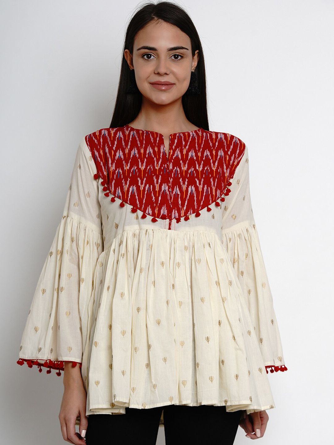 Bhama Couture Women's Off-White & Red Bohemian Printed Tunic Price in India