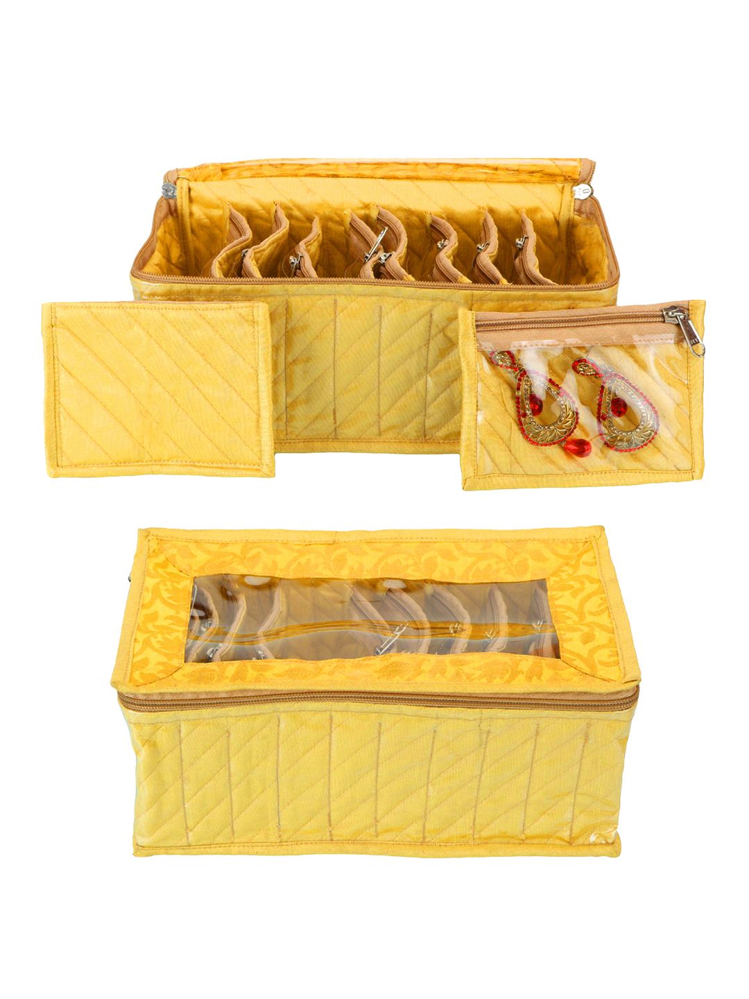 Kuber Industries Yellow Solid 2 Pieces Jewellery Organizers With 10 Pouches Price in India