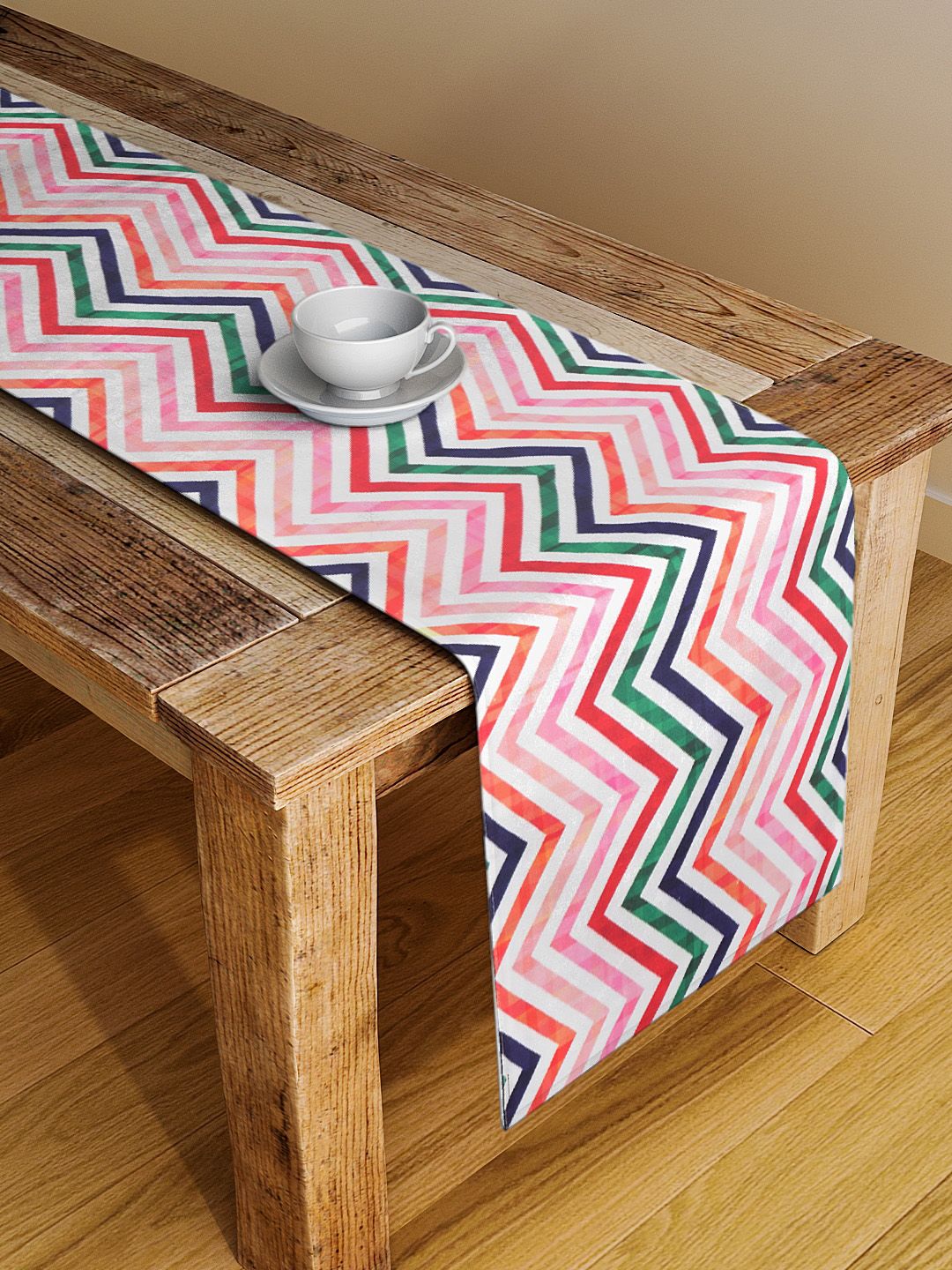 Alina decor White & Red Geometric Digital Printed Table Runner Price in India