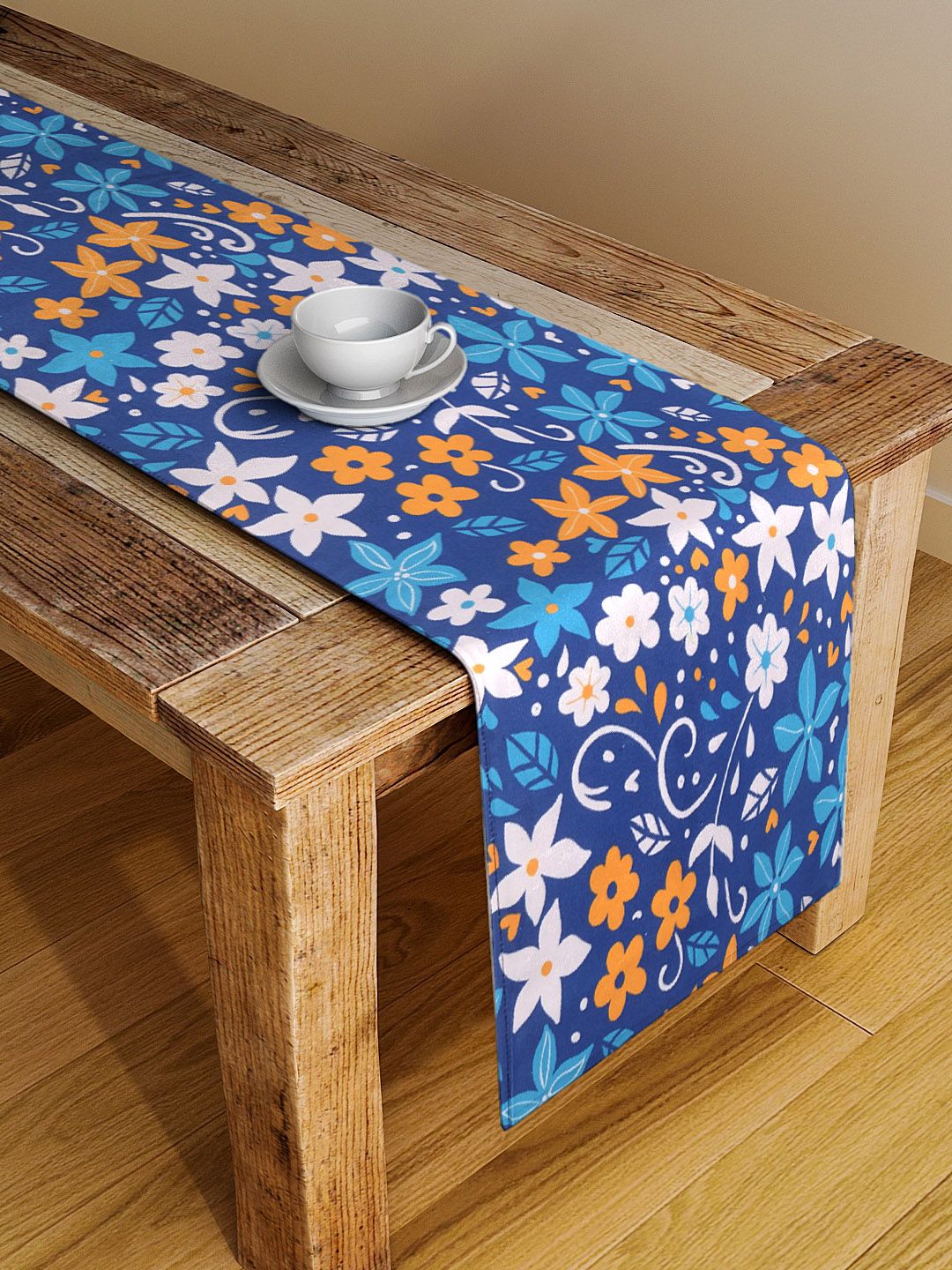 Alina decor Blue & Yellow Floral Digital Printed Table Runner Price in India