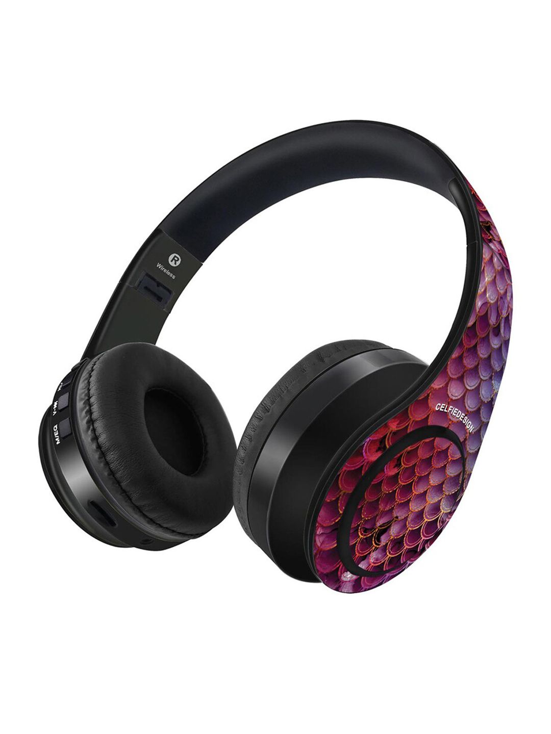 CelfieDesign Black & Purple Printed Crimson Scales Wireless Bluetooth On Ear Headphones With Mic Price in India