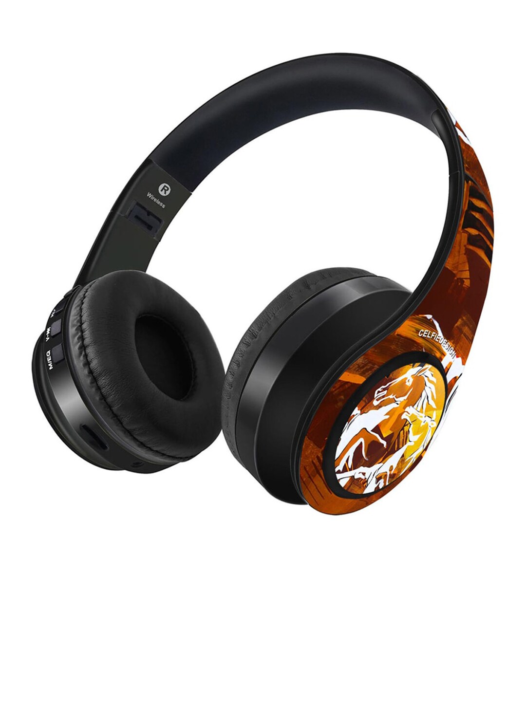 CelfieDesign Black & Brown Printed Glory Run Wireless Bluetooth On Ear Headphones With Mic Price in India
