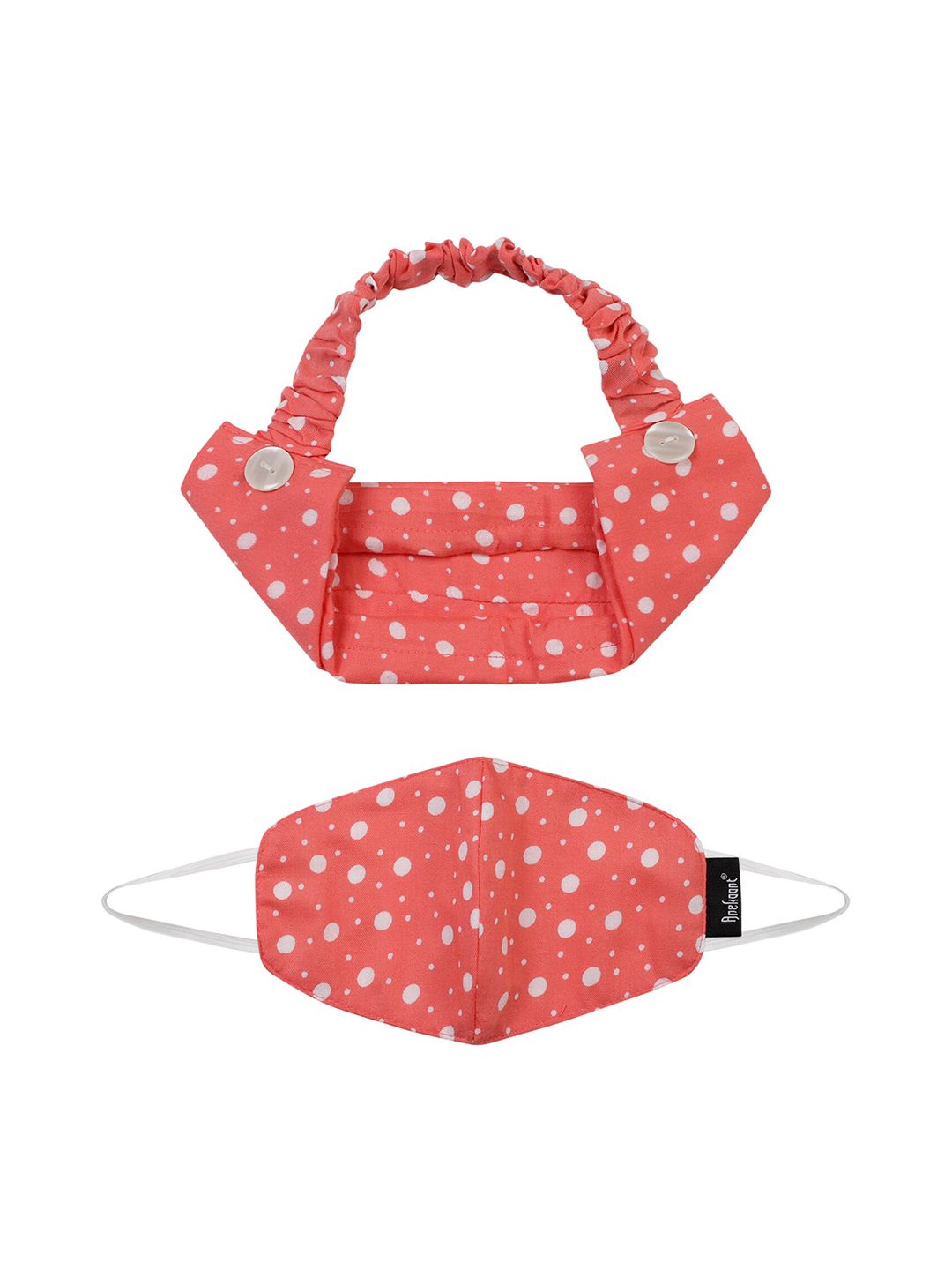 Anekaant Women Pink & White 3-Ply Pastel Polka Dot Fabric Mask with Hairband Price in India