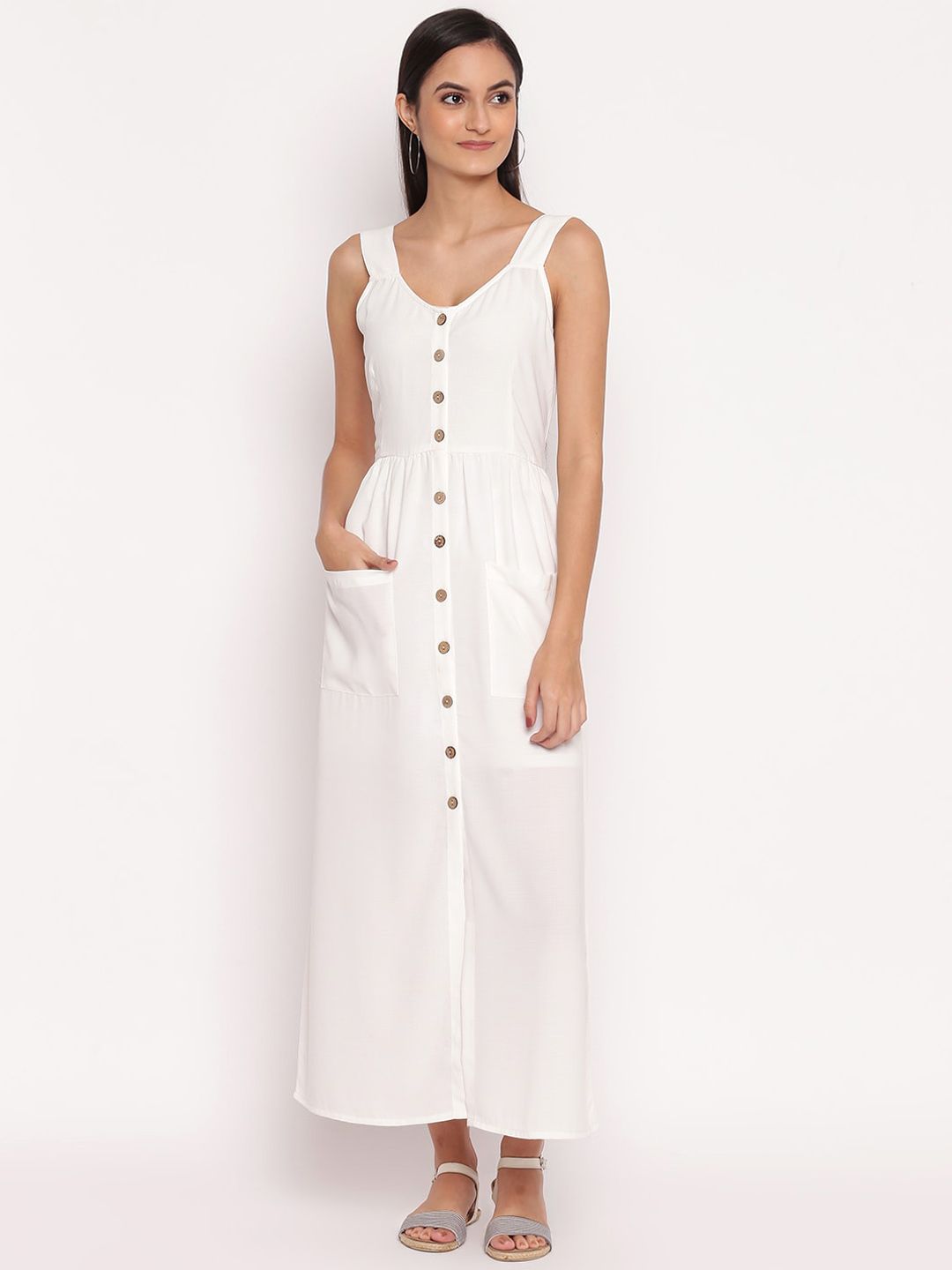 TRENDY DIVVA Women White Solid Maxi Dress