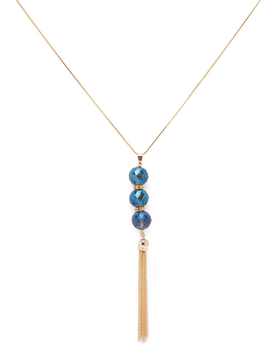 Globus Gold & Navy Blue Long Tasselled Necklace Price in India