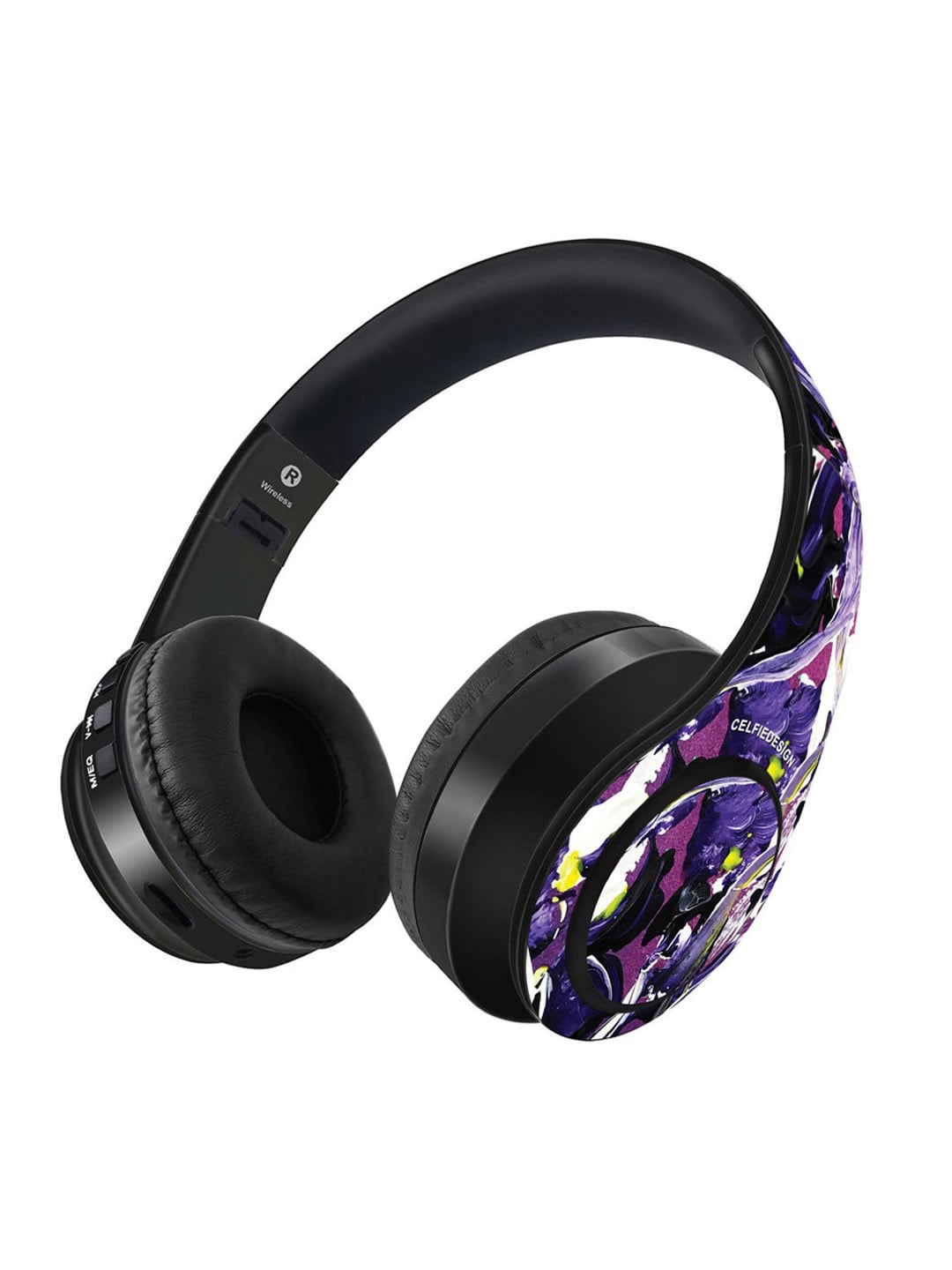 CelfieDesign Black & Blue Printed Purple Rain Wireless Bluetooth On Ear Headphones With Mic Price in India
