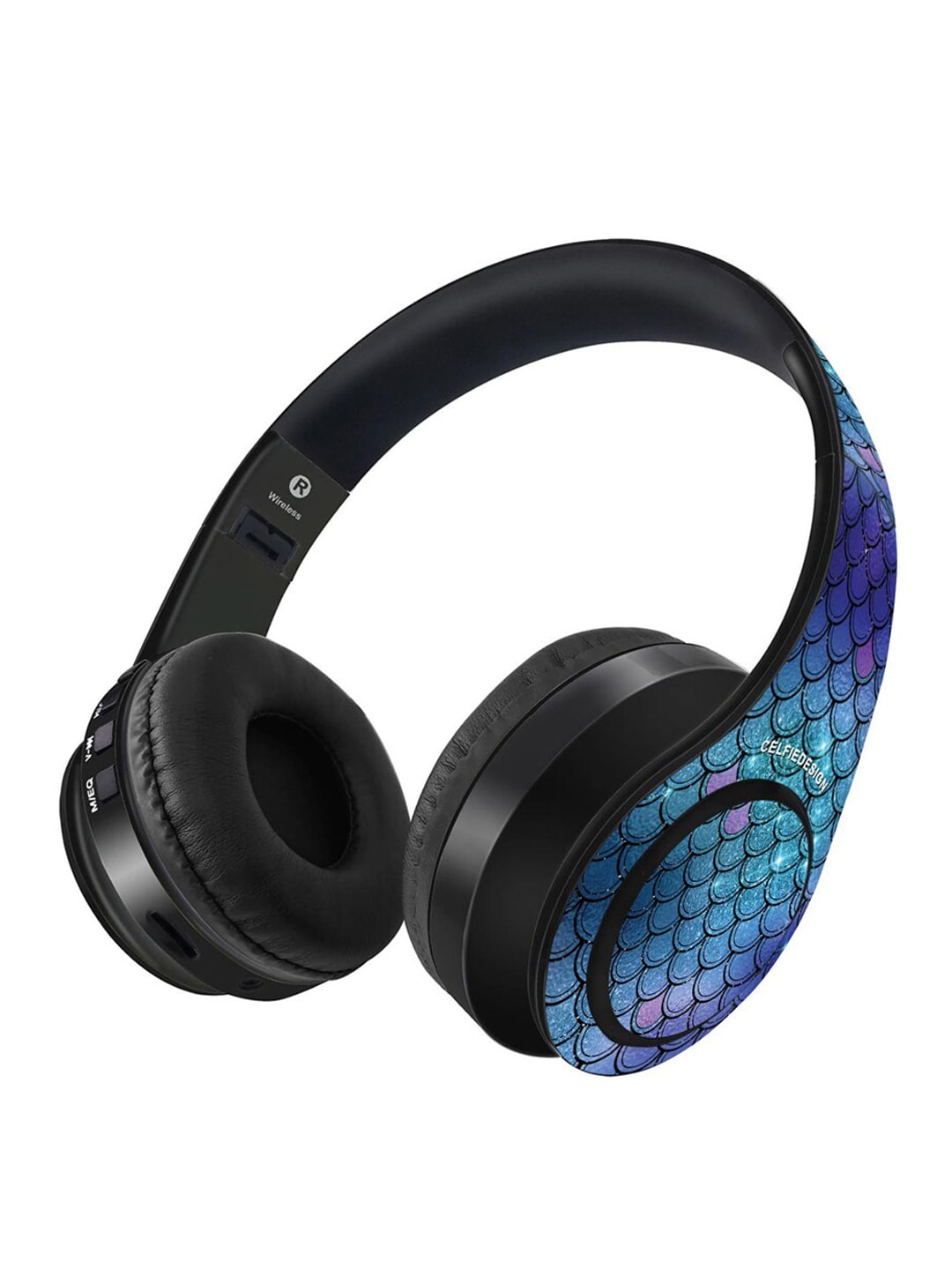 CelfieDesign Black & Blue Printed Siren Secrets Wireless Bluetooth On Ear Headphones With Mic Price in India