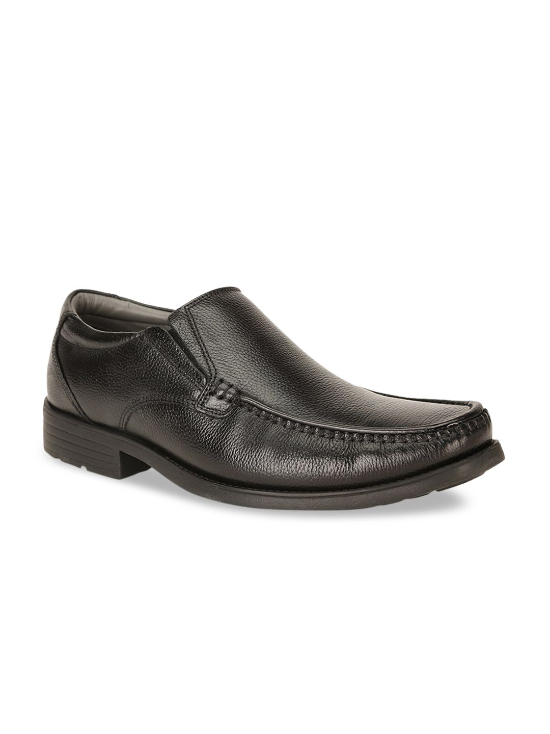 Hush Puppies Men Black Solid Leather Formal Slip-Ons