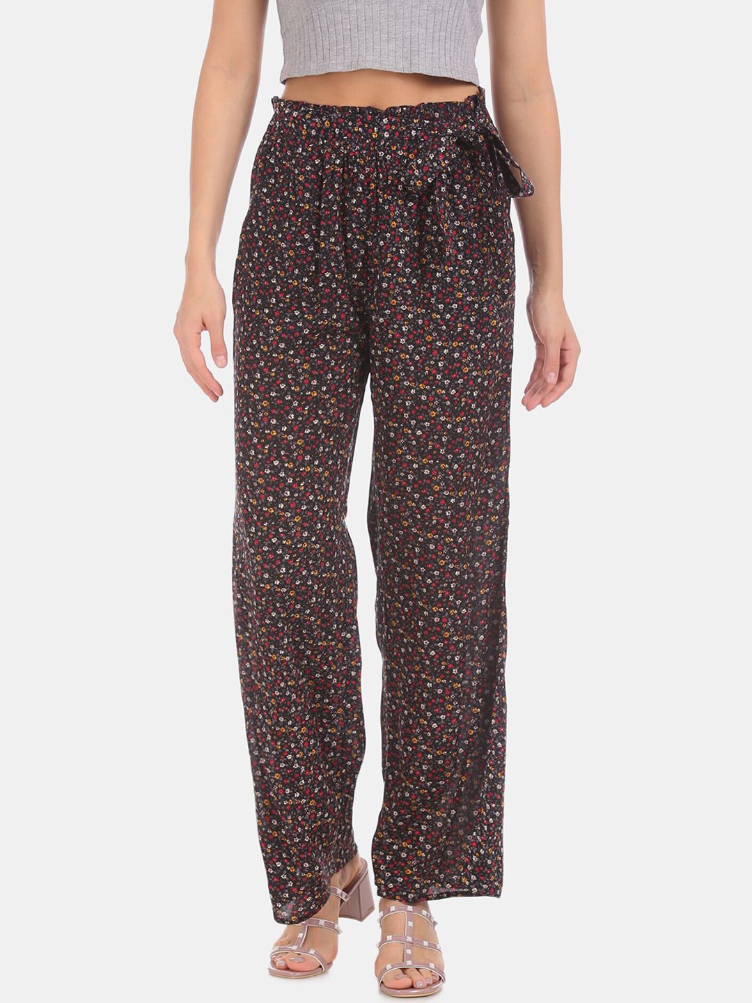 Aeropostale Women Black Regular Fit Floral Printed Parallel Trousers Price in India