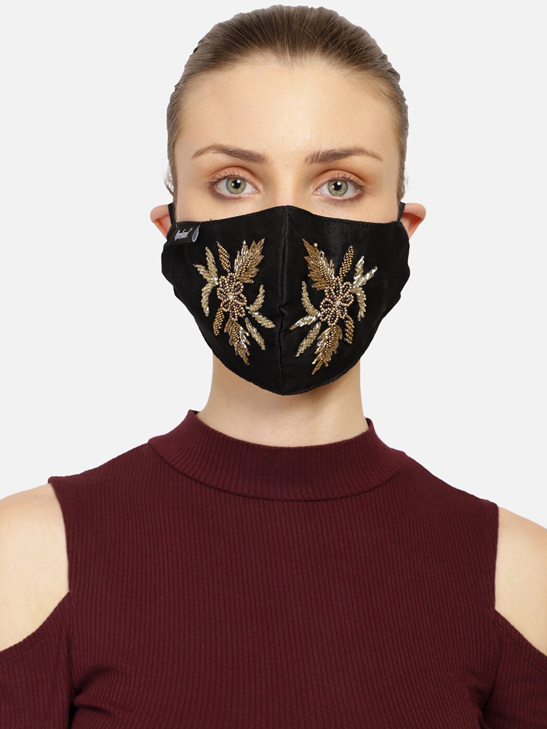 Anekaant Women Black Embellished 3-Ply Anti-Pollution Reusable Cloth Masks Price in India