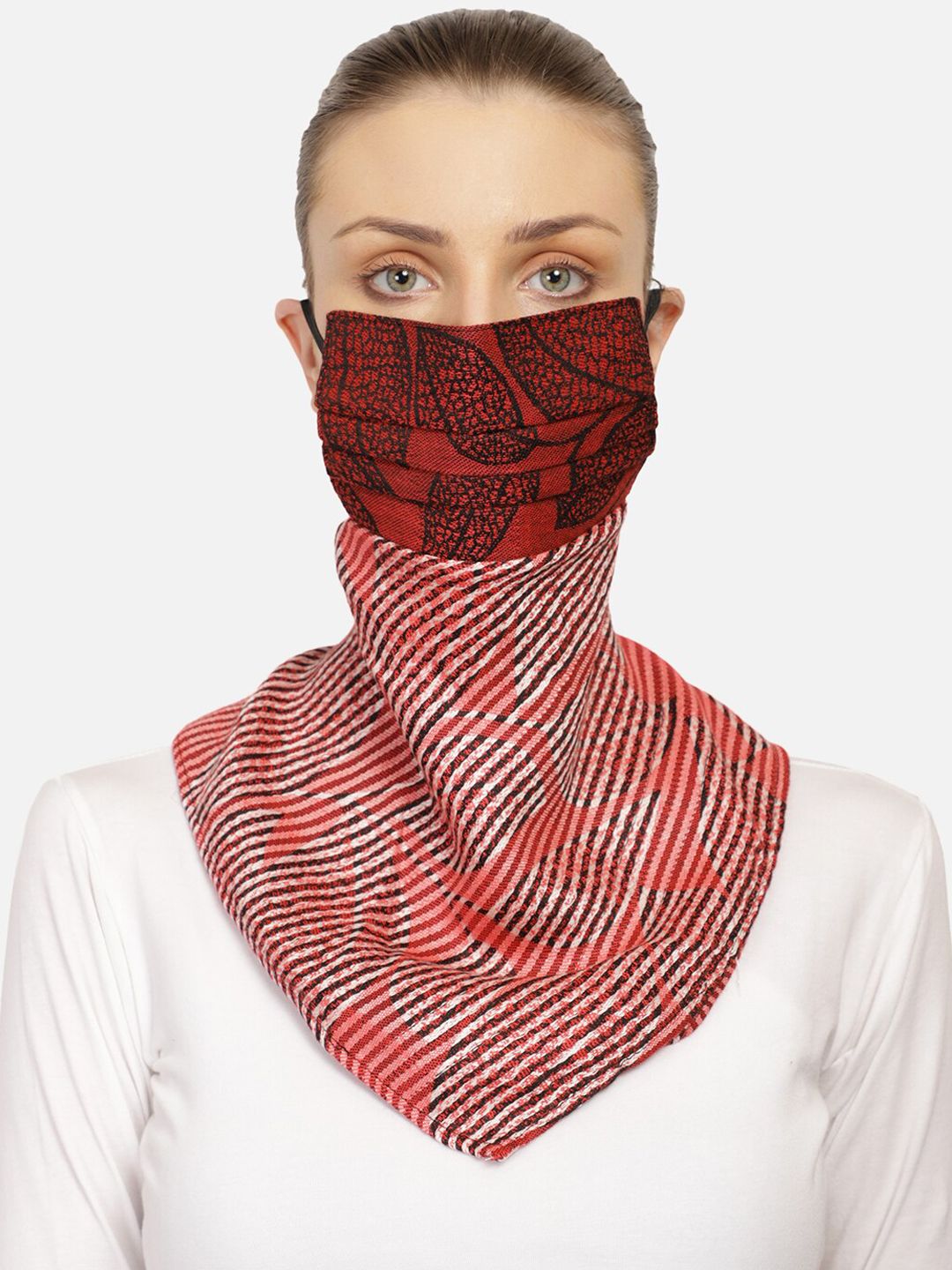Anekaant Women Striped 3-Ply Anti-Pollution Reusable Scarf Style Mask Price in India