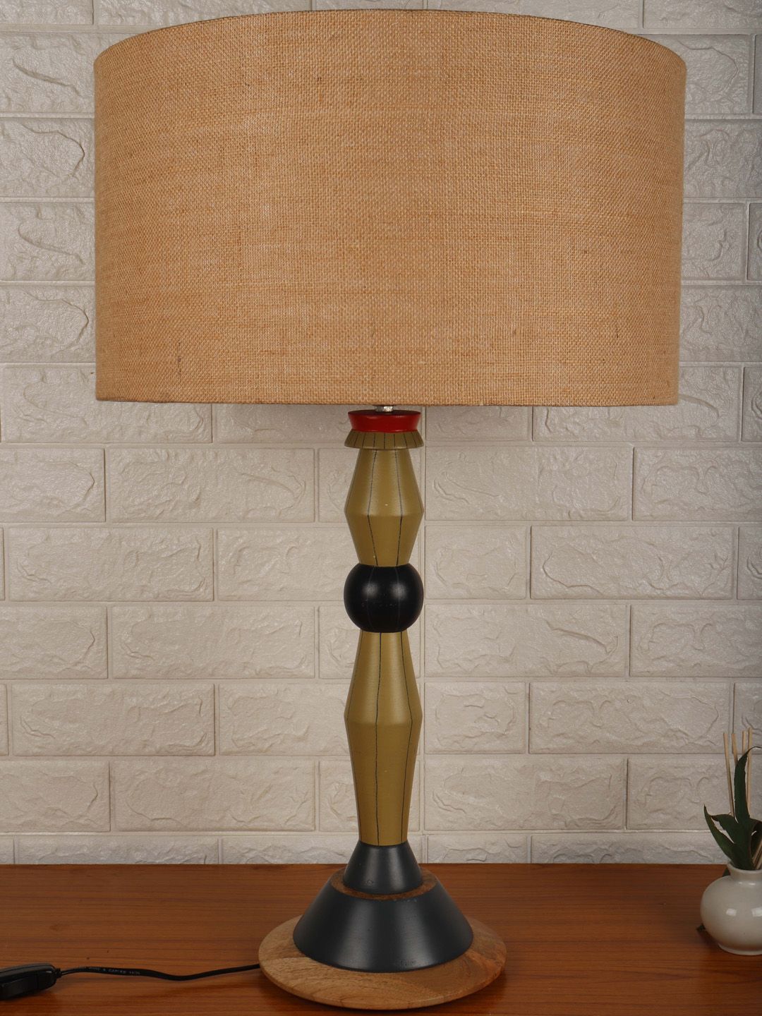 Grated Ginger Brown & Olive Green Solid Bedside Standard Lamp Price in India