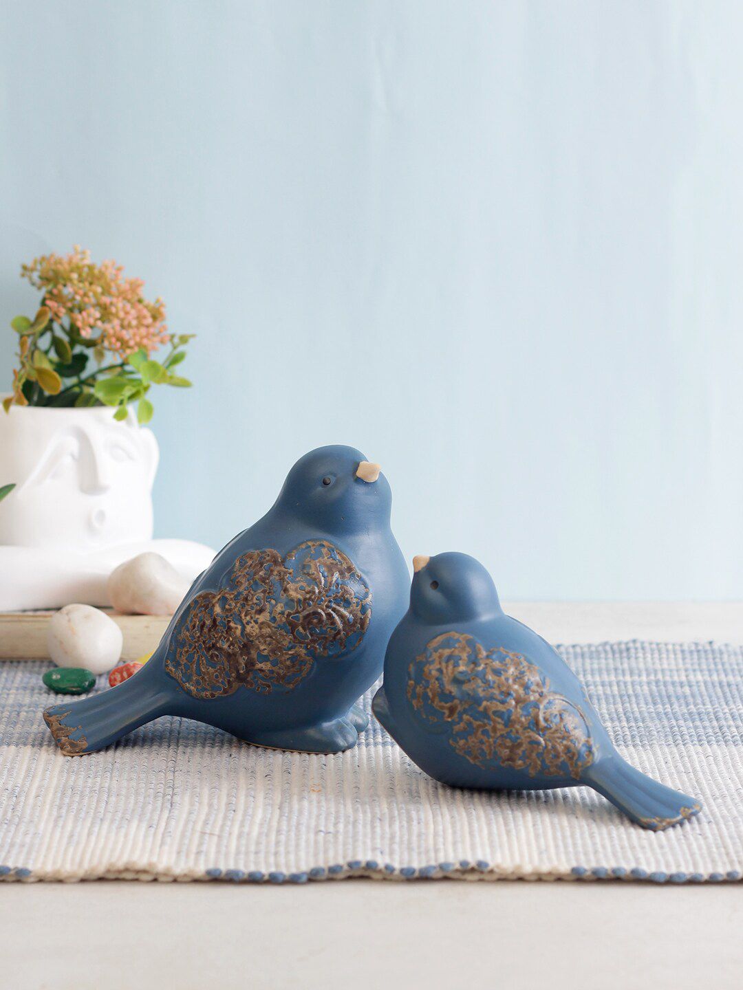 TAYHAA Set Of 2 Blue & Brown Ceramic Bird Showpieces Price in India