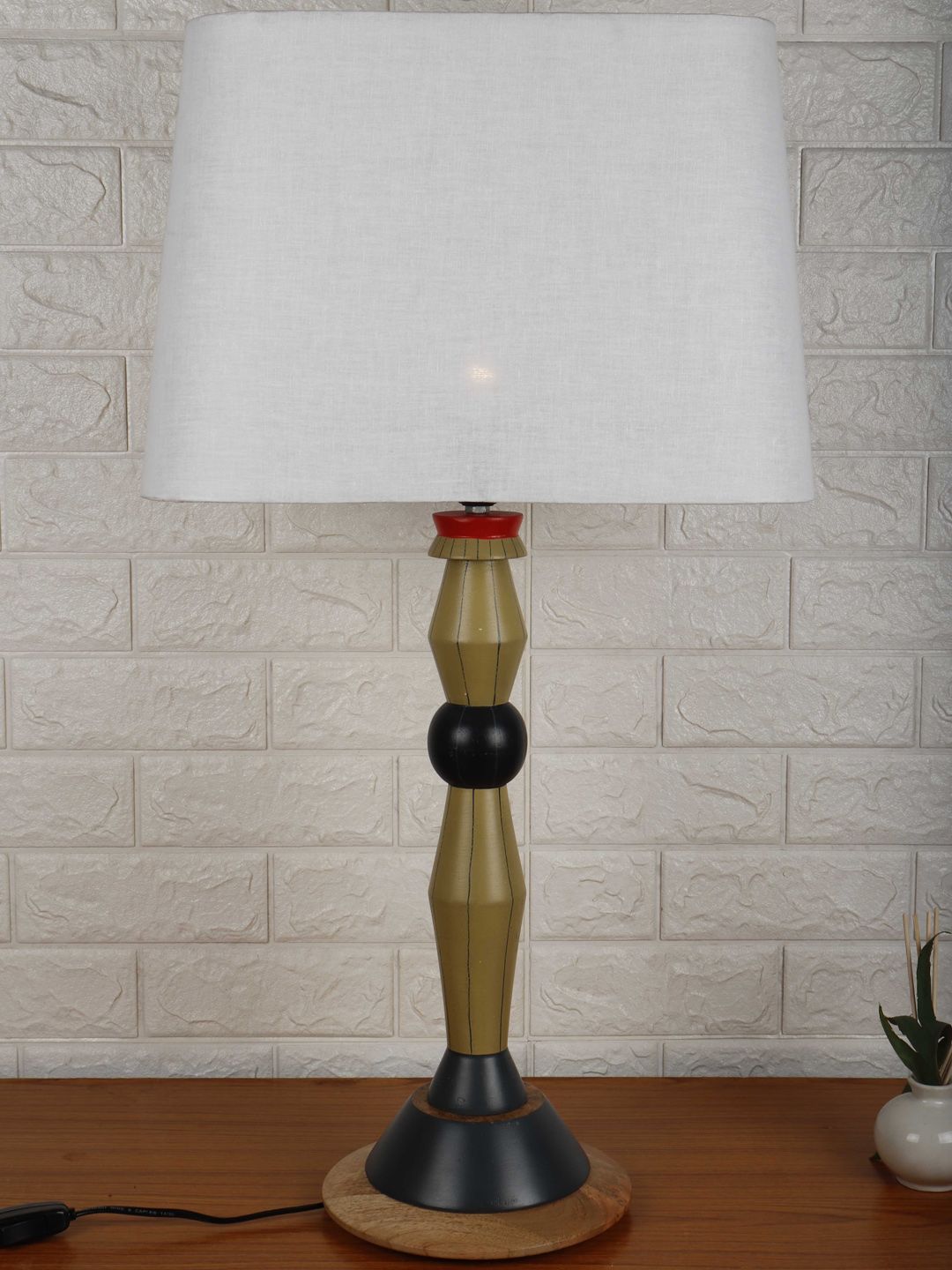 Grated Ginger White & Olive Green Solid Bedside Standard Lamp Price in India
