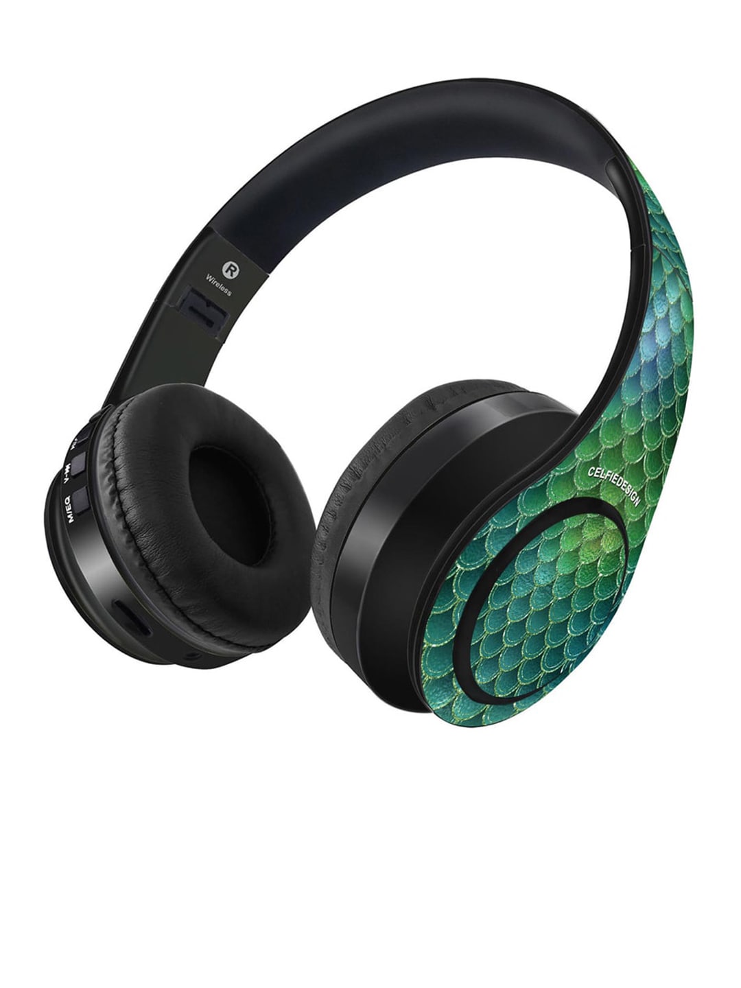 CelfieDesign Black & Green Printed Mystic Marine Wireless Bluetooth On Ear Headphones With Mic Price in India