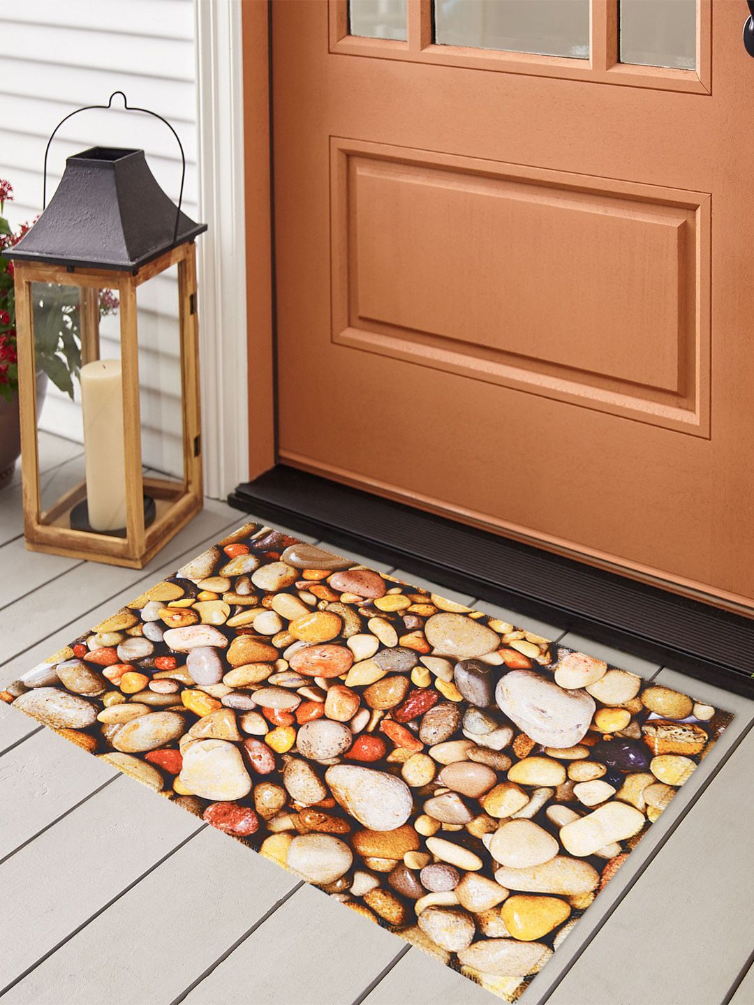 Story@home Yellow & Beige Printed Velvet Finish Anti-Skid Doormat Price in India