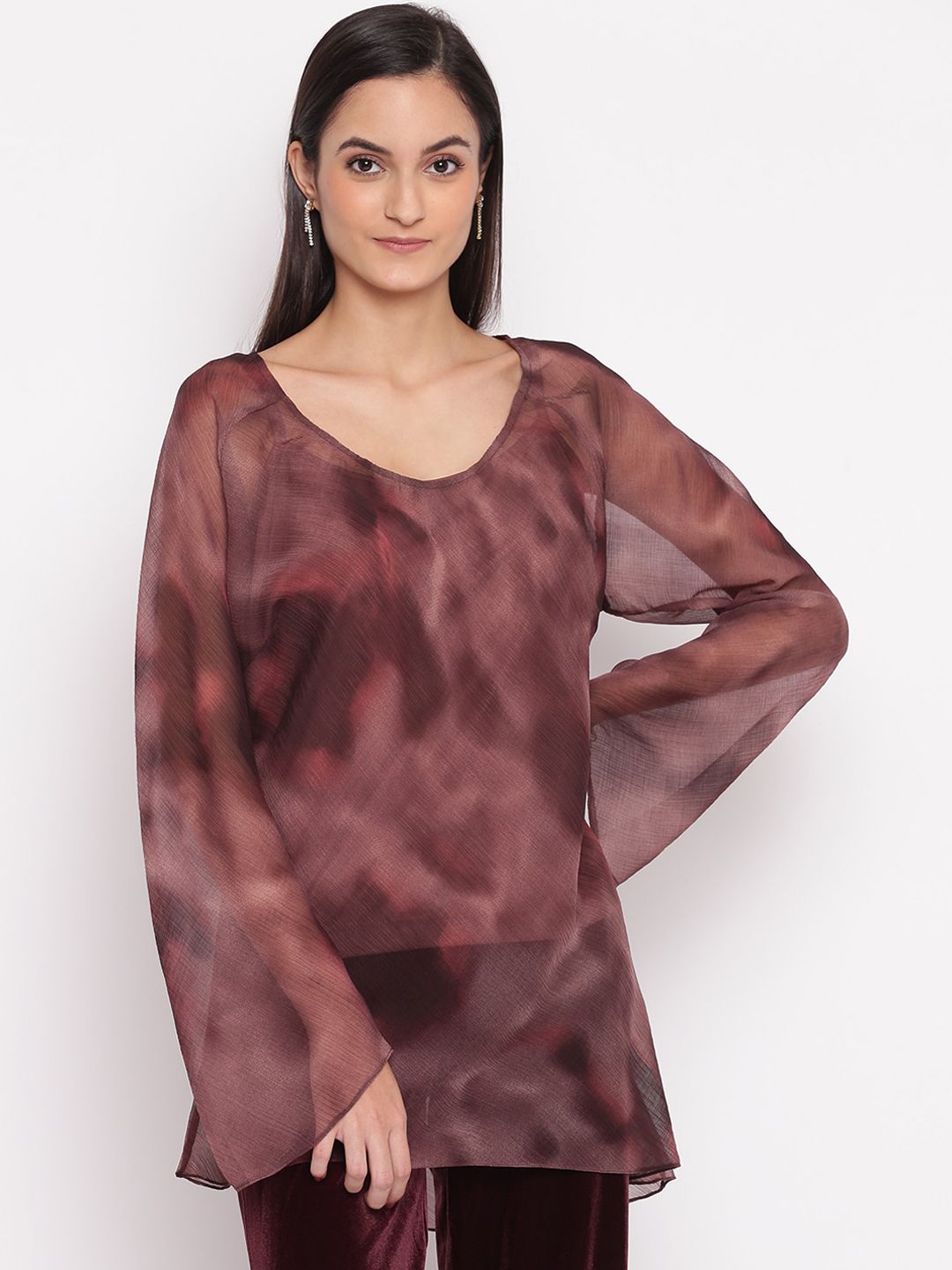 TRENDY DIVVA Women Brown Dyed Longline Kaftan Top