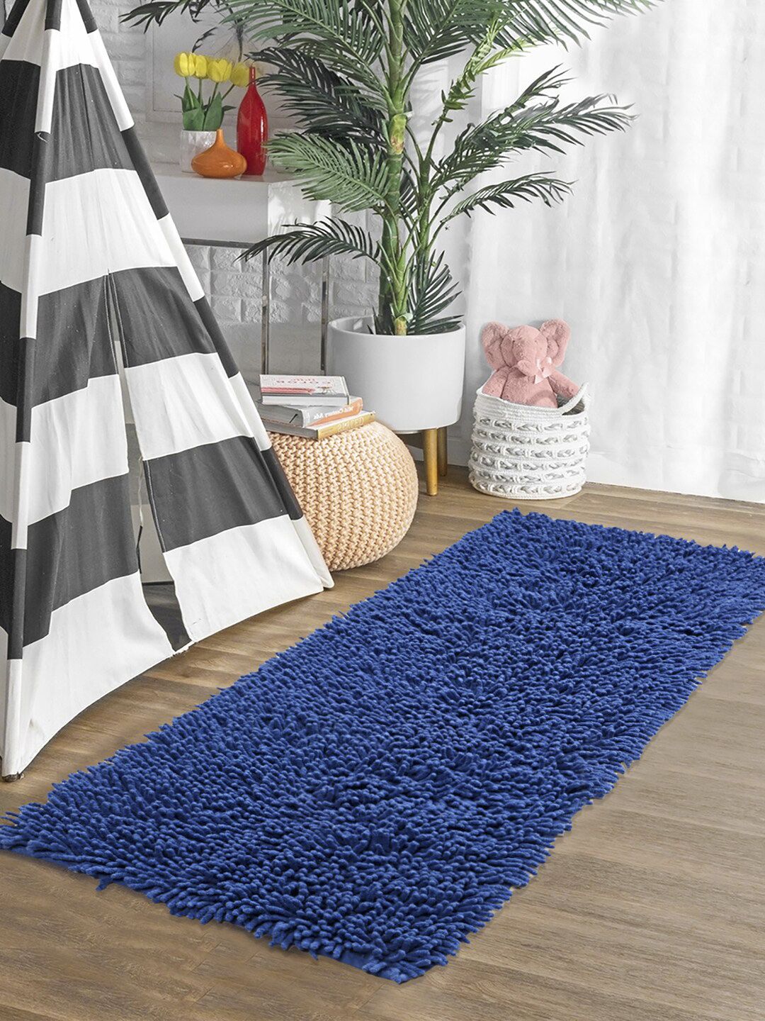 Saral Home Blue Solid Shaggy Anti-Skid Floor Runner Price in India