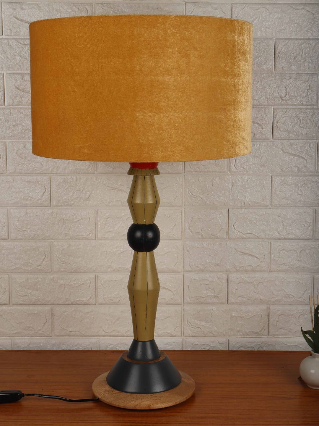 Grated Ginger Yellow & Olive Green Solid Bedside Standard Lamp Price in India