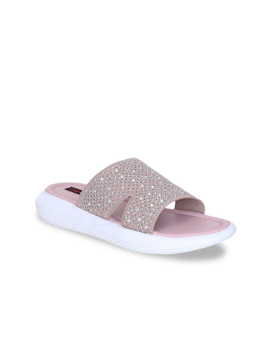 Get Glamr Women Pink Embellished Mesh Open Toe Flats