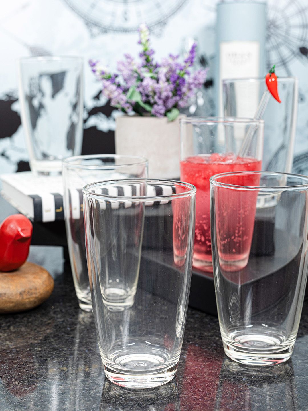GOODHOMES Set of 6 Transparent Solid Lucky Glass Tumblers Price in India