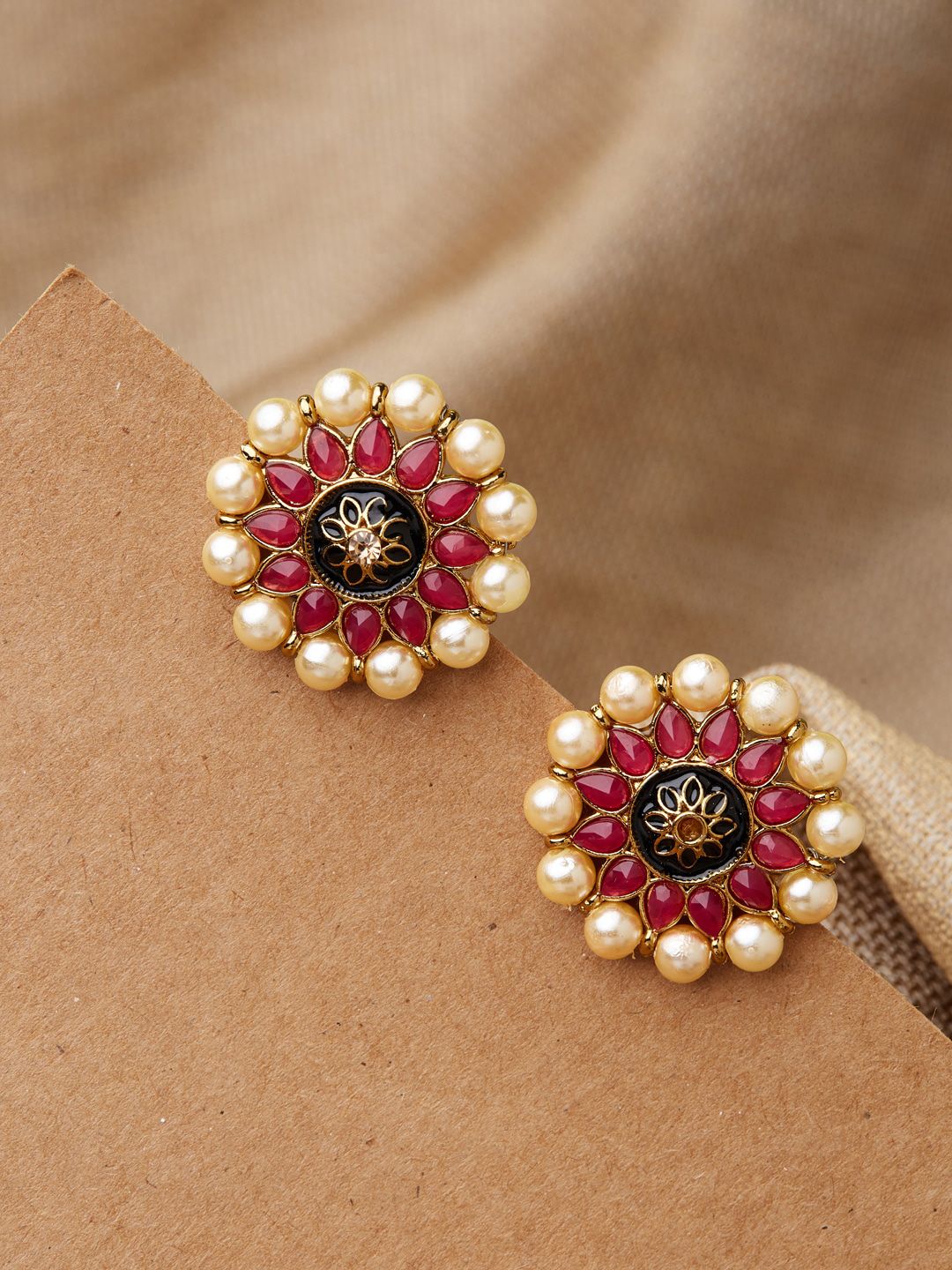 Fida Gold-Plated & Pink Circular Studs Price in India