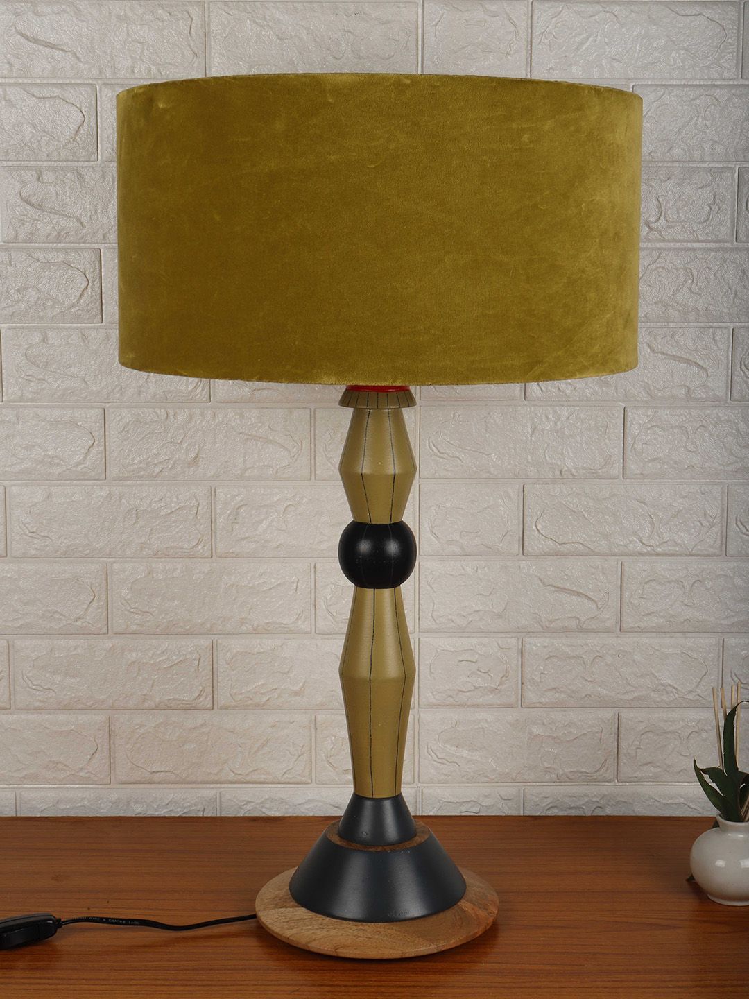 Grated Ginger Olive Green Self Design Bedside Standard Table Lamp Price in India