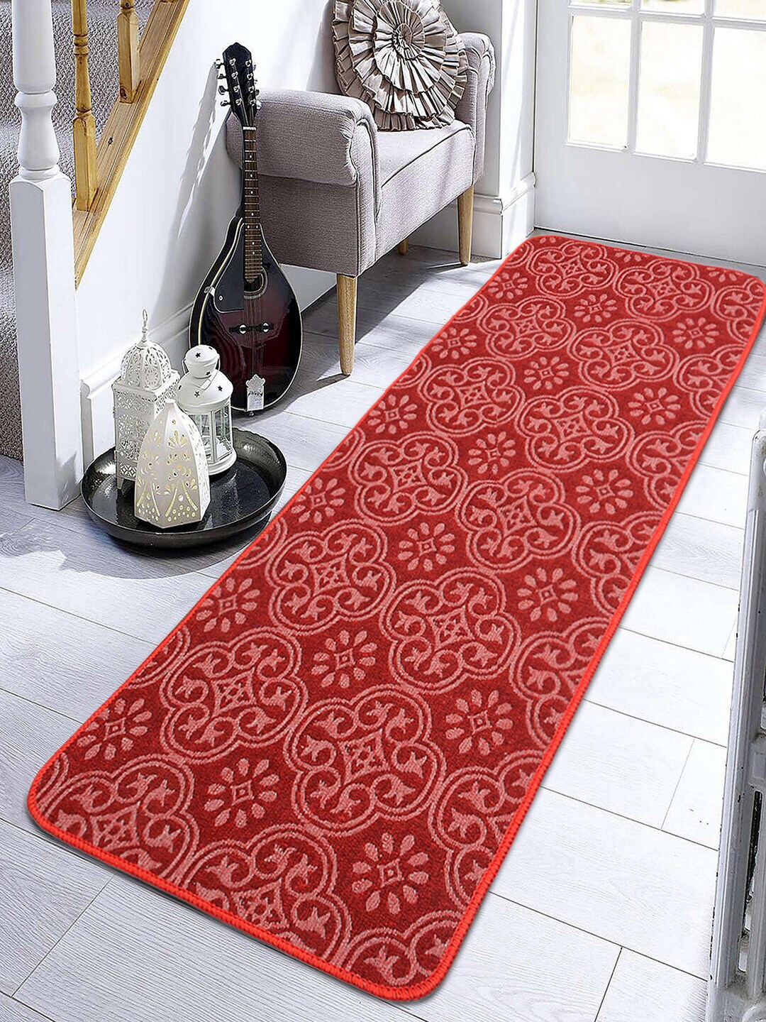 Saral Home Red & Pink Ethnic Motif Anti-Skid Jacquard Floor Runner Price in India