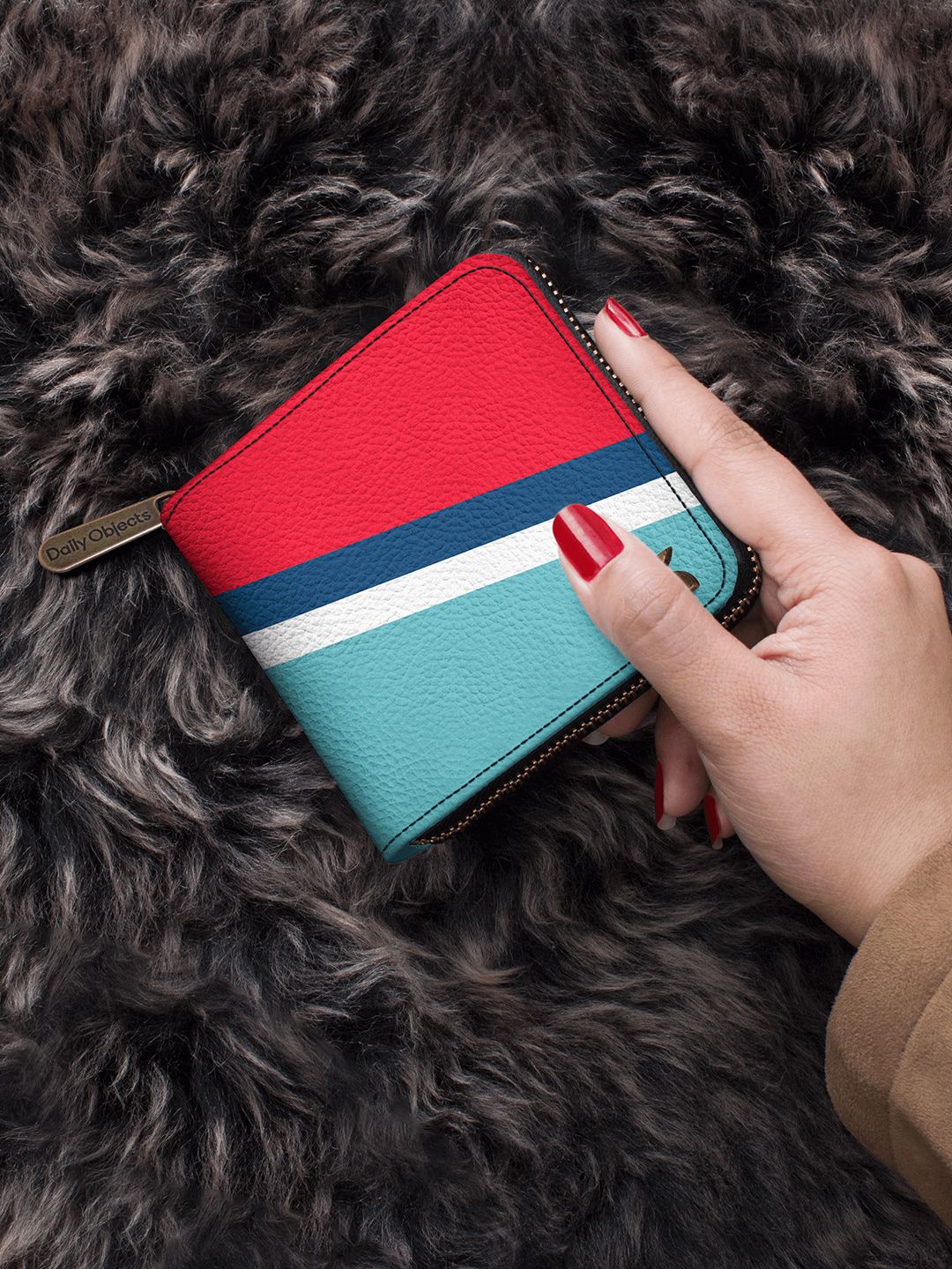 DailyObjects Women Red & Blue Striped Zip Around Wallet Price in India