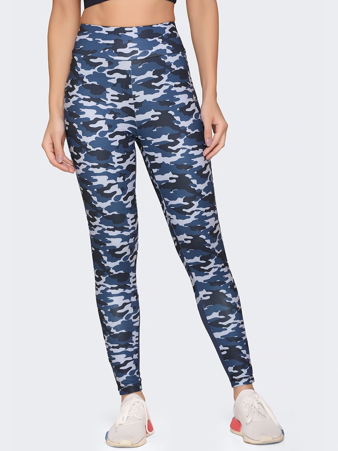 BUKKUM Women Navy Blue & Black Camouflage Printed Slim-Fit Tights Price in India