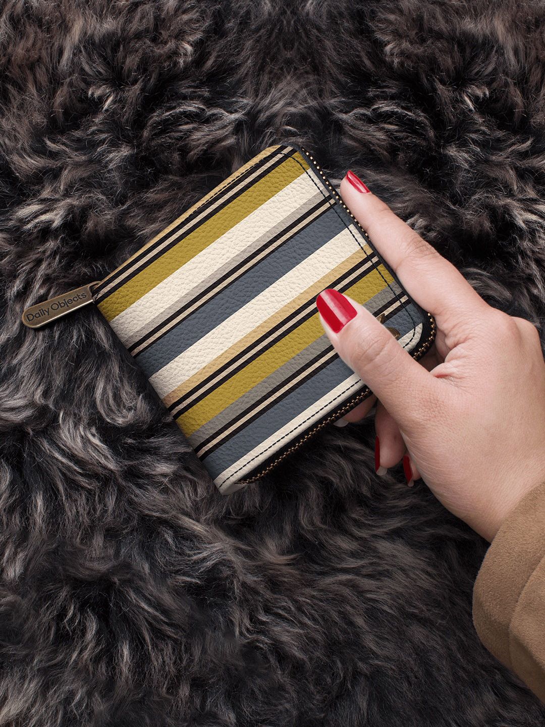 DailyObjects Women Green & Grey Striped Zip Around Wallet Price in India