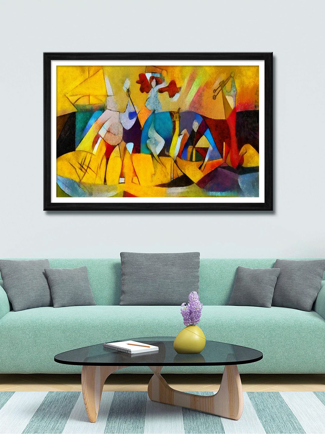 999Store Yellow & Blue Abstract Canvas Wall Art Price in India