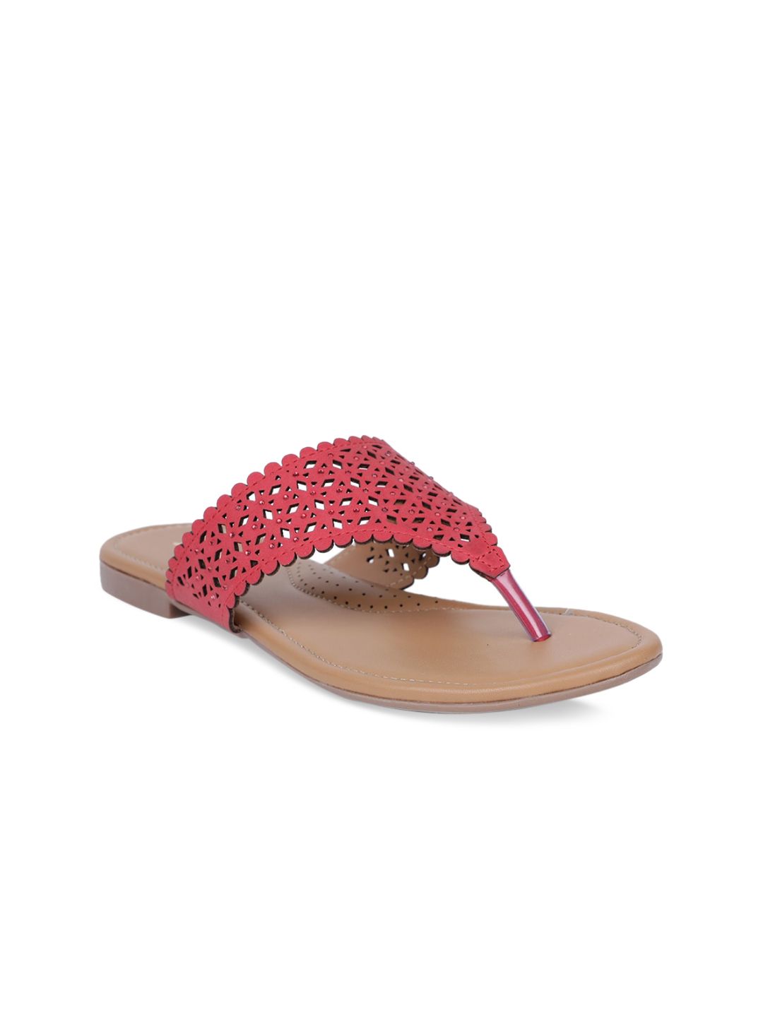 Bata Women Red Textured PU Open Toe Flats Price in India