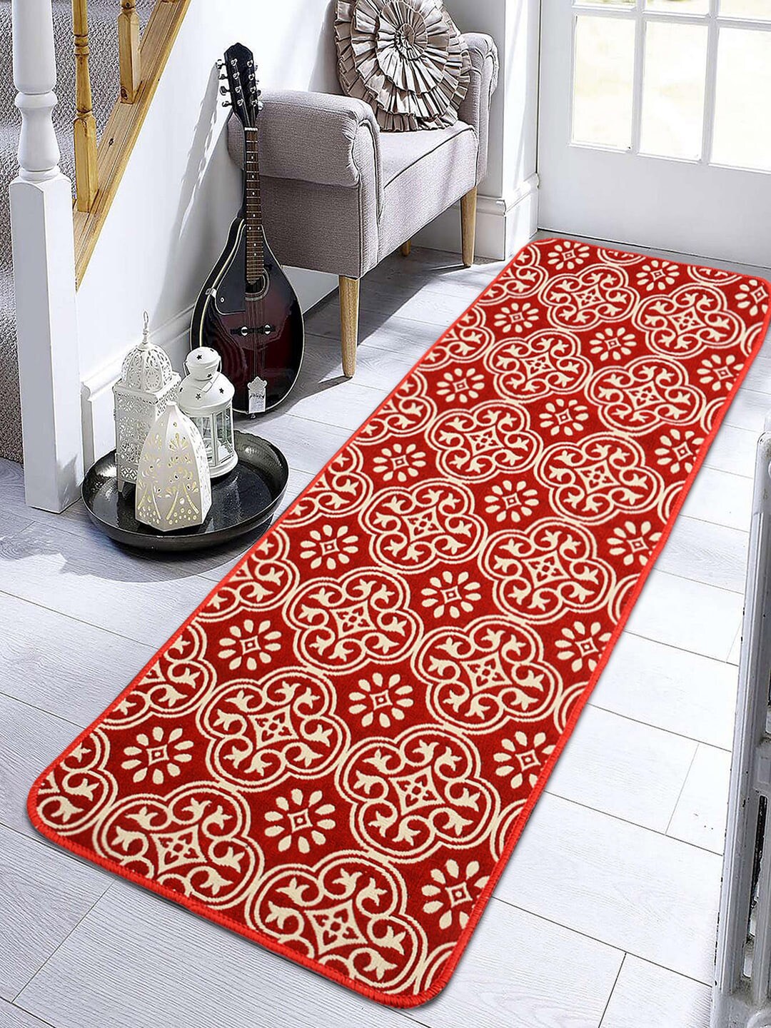 Saral Home Red & White Jacquard Anti-Skid Floor Runner Price in India