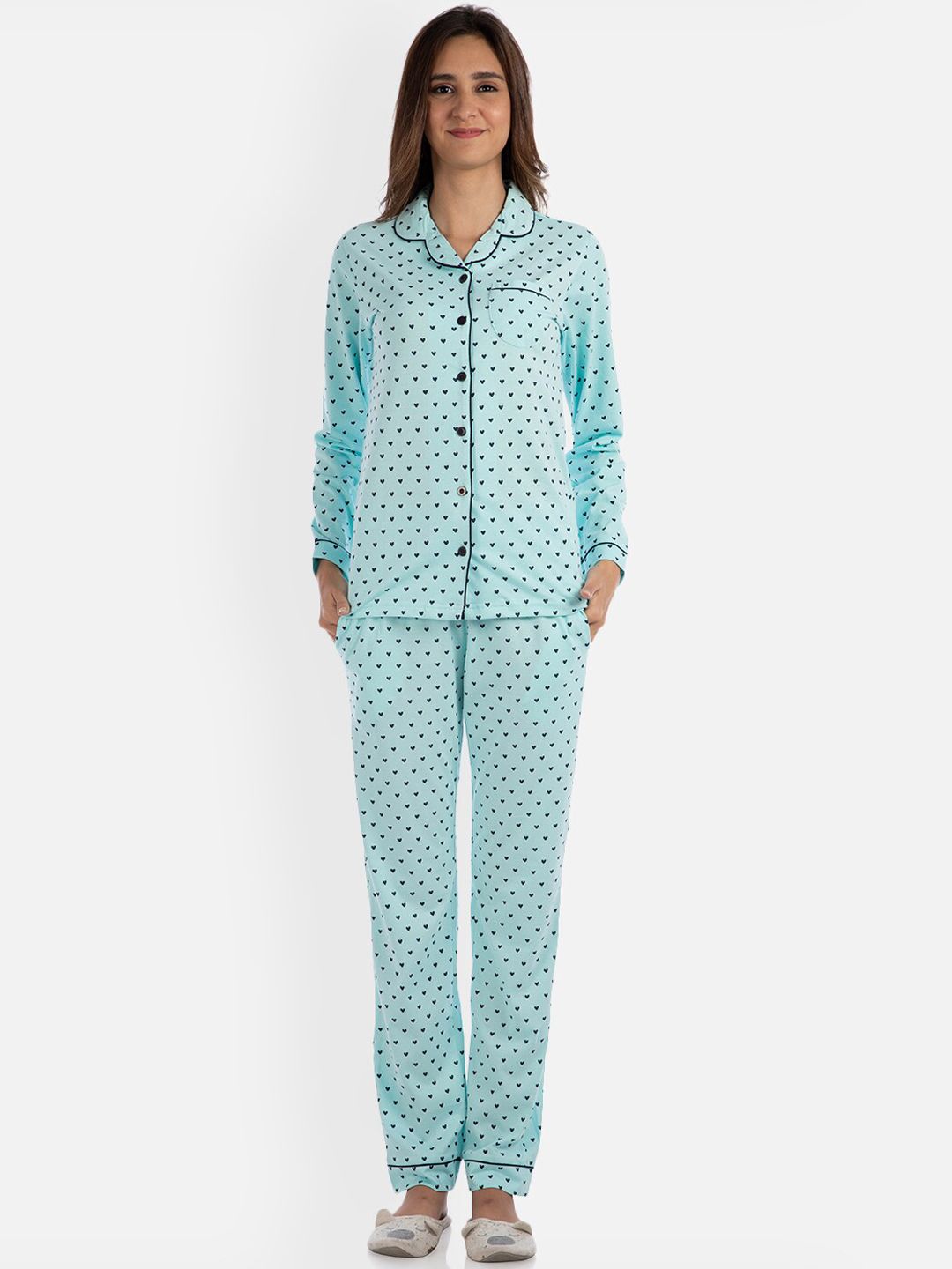 Nite Flite Women Blue Printed Night suit Price in India