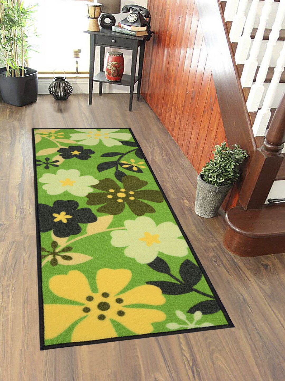 Saral Home Green & Black Floral Anti-Skid Floor Runner Price in India