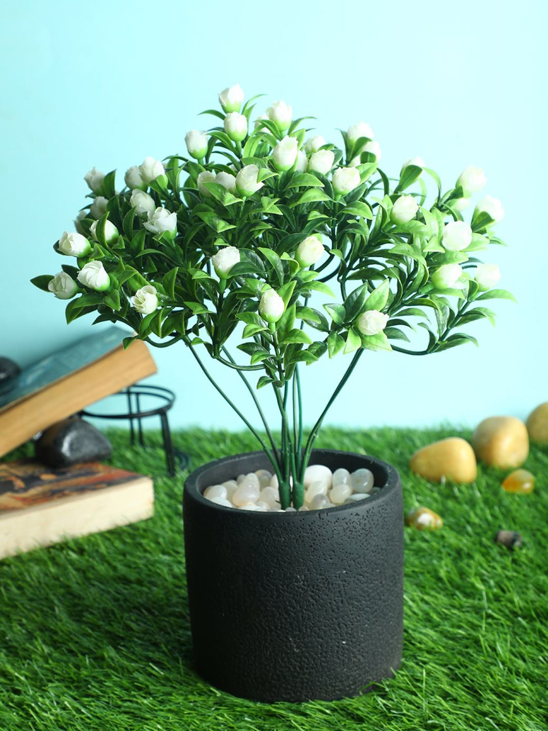 Pollination Set Of 2 White & Green Decorative Artificial Rose Flower Bunch Price in India