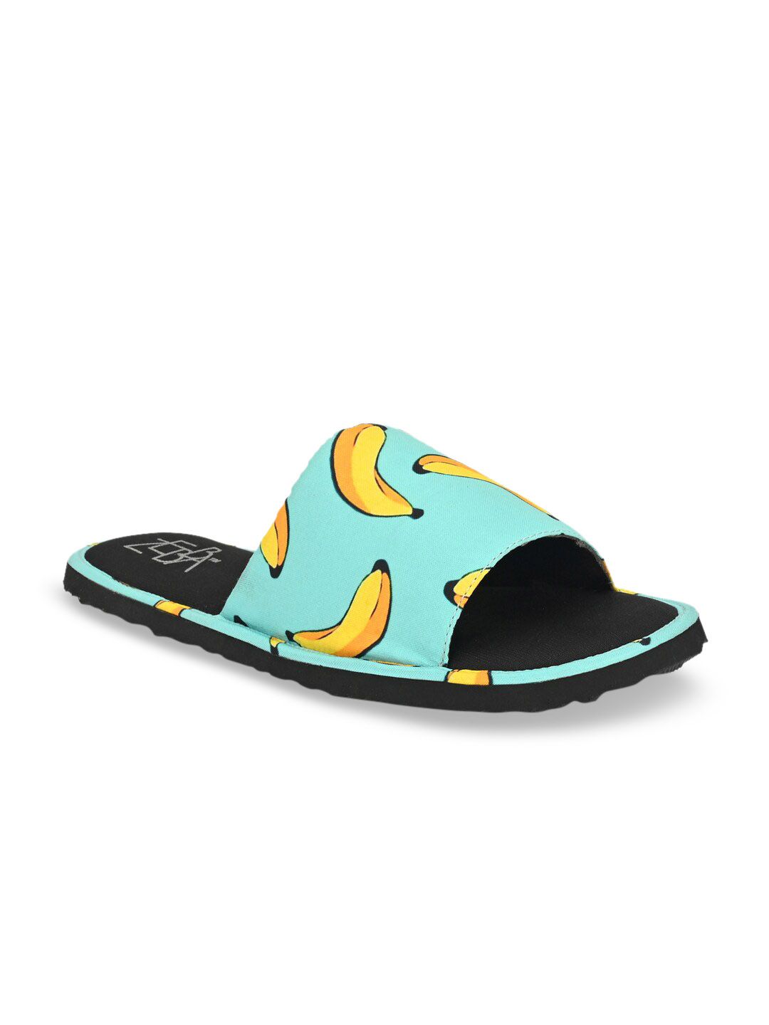 Zebba Women Turquoise Blue Banana Printed Sliders Price in India