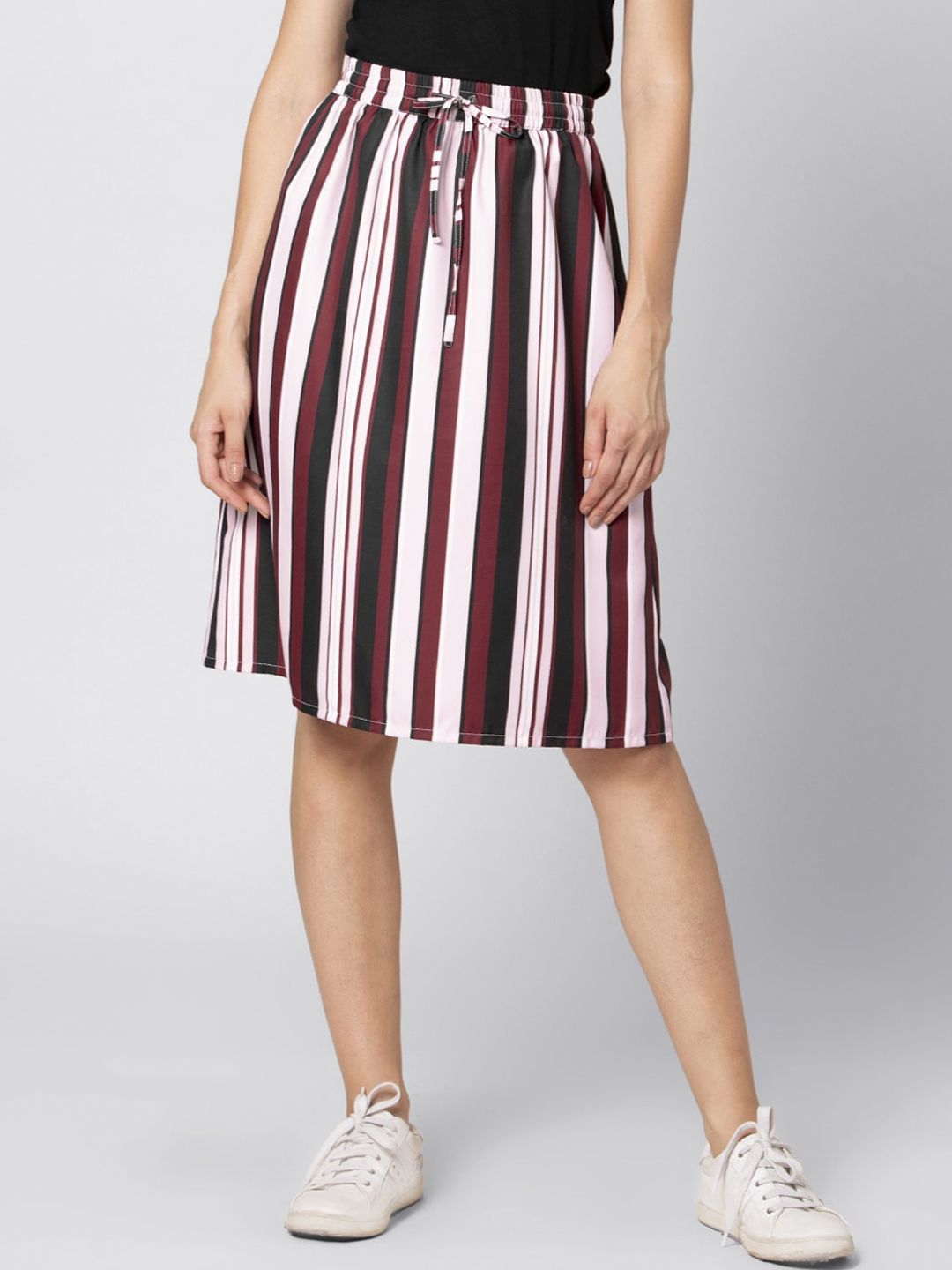 FabAlley Women Maroon Striped A-Line Skirt