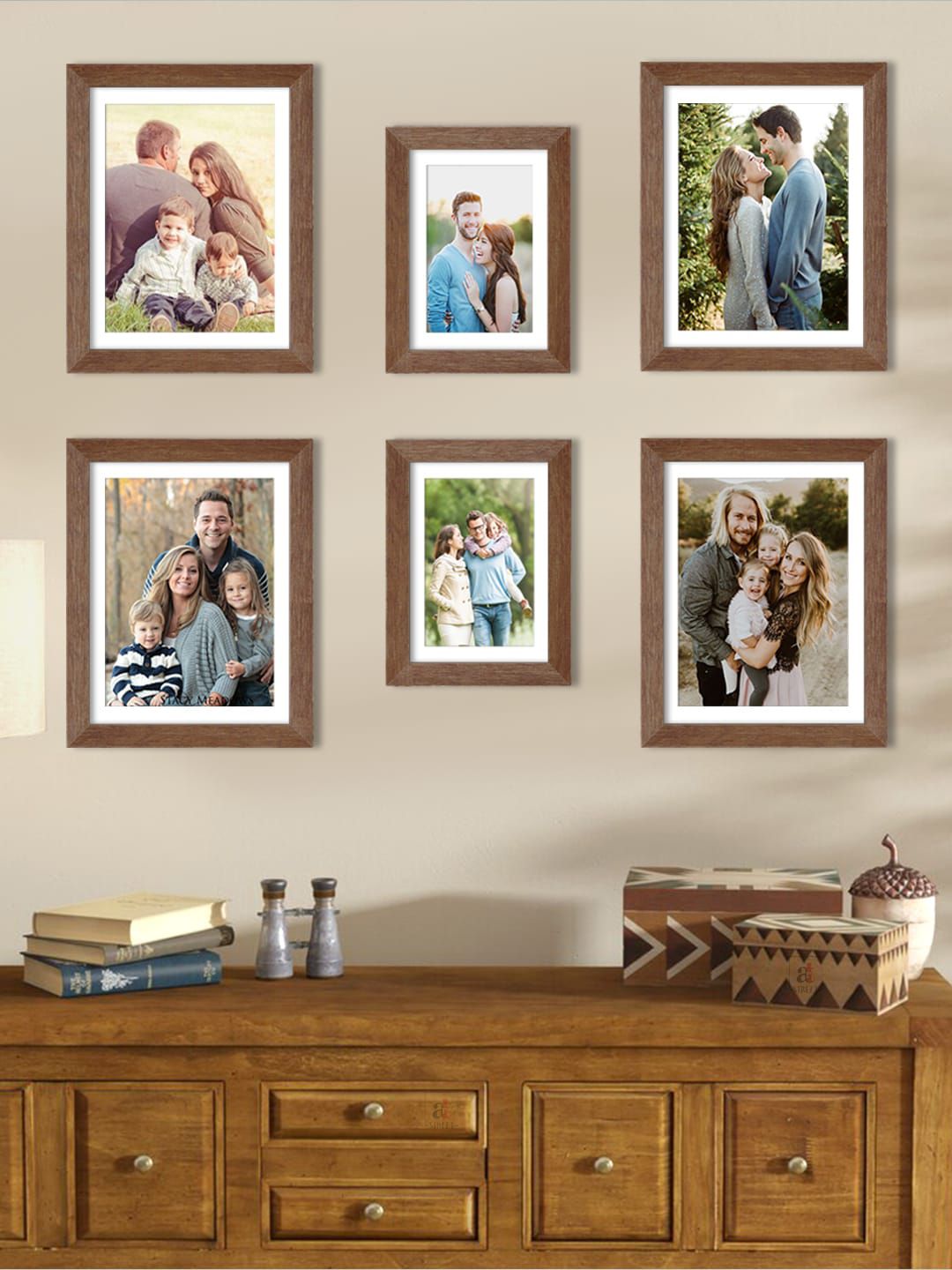 Art Street Set Of 6 Brown Solid Individual Wall Photo Frames Price in India