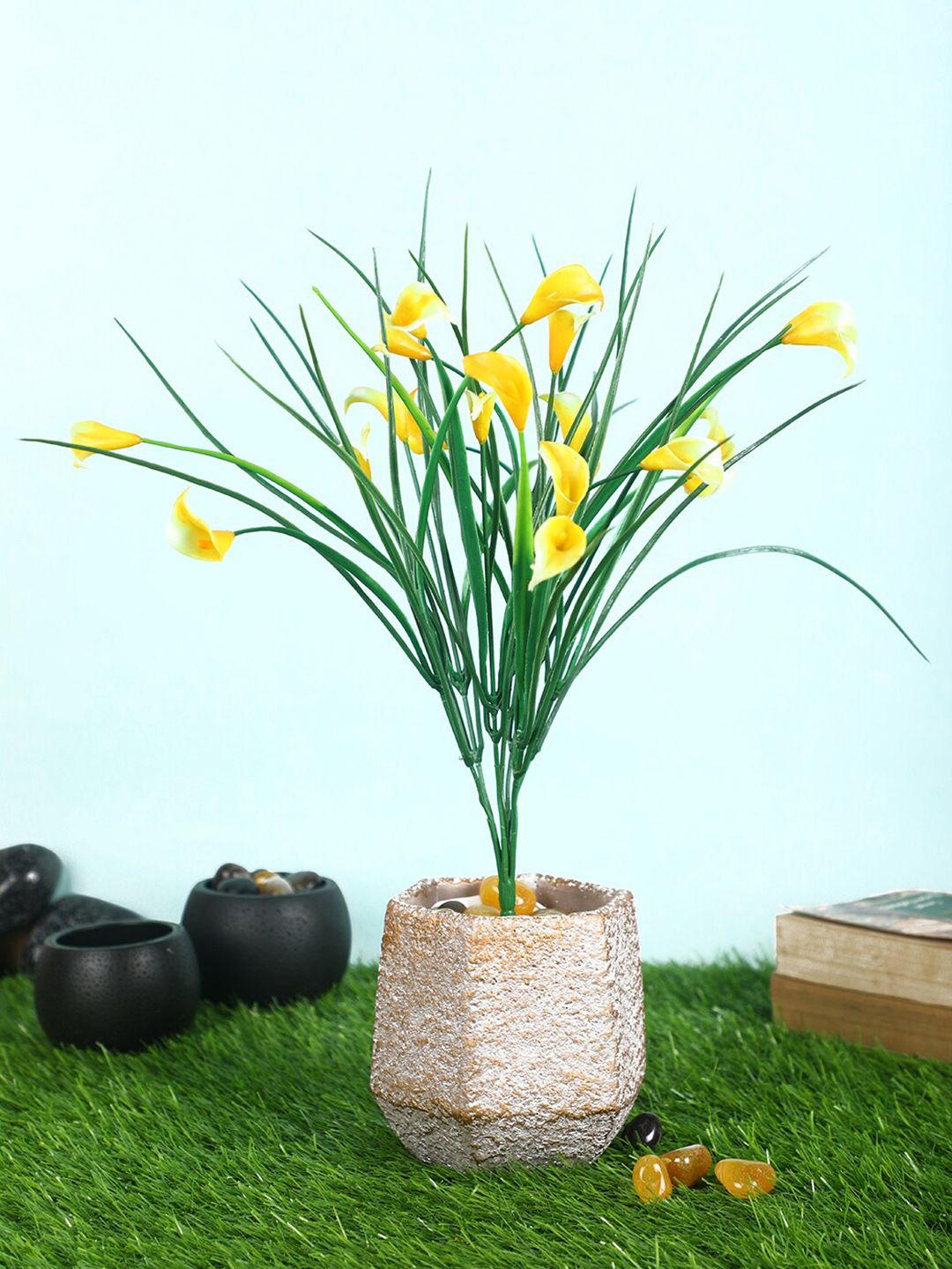 PolliNation Yellow Artificial Callalily Bunch For Decor without Pot Price in India