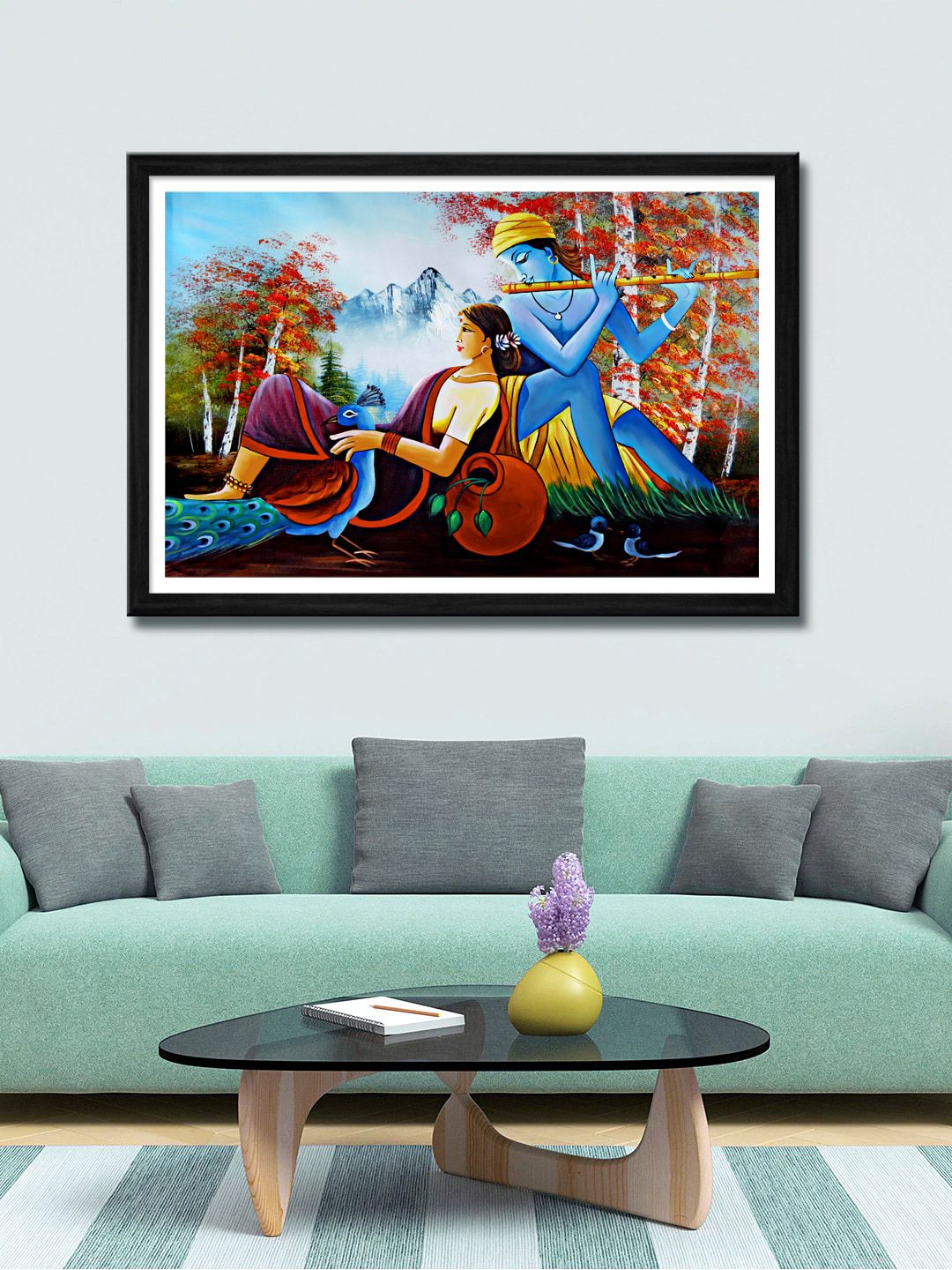 999Store Multicoloured Radha Krishna Canvas Painting Wall Art Price in India