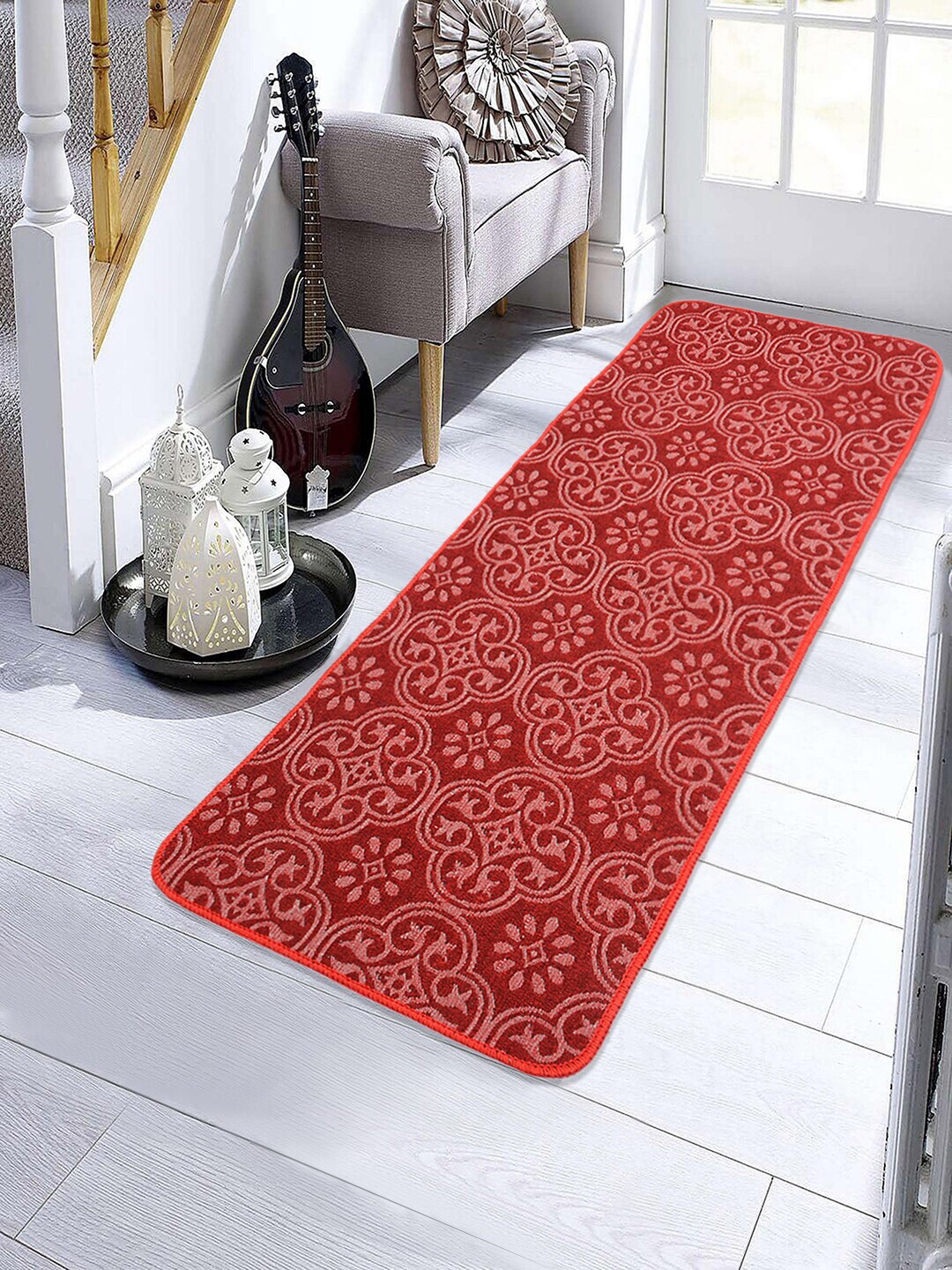 Saral Home Red & White Ethnic Motifs Anti-Skid Floor Runner Price in India