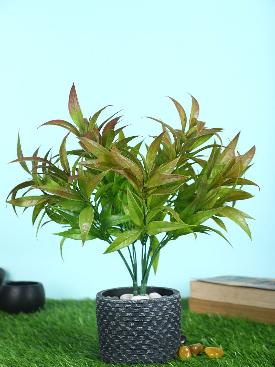 PolliNation Pack of 2 Artificial Brown Bamboo Leaves Bunch For Decor without Pot Price in India