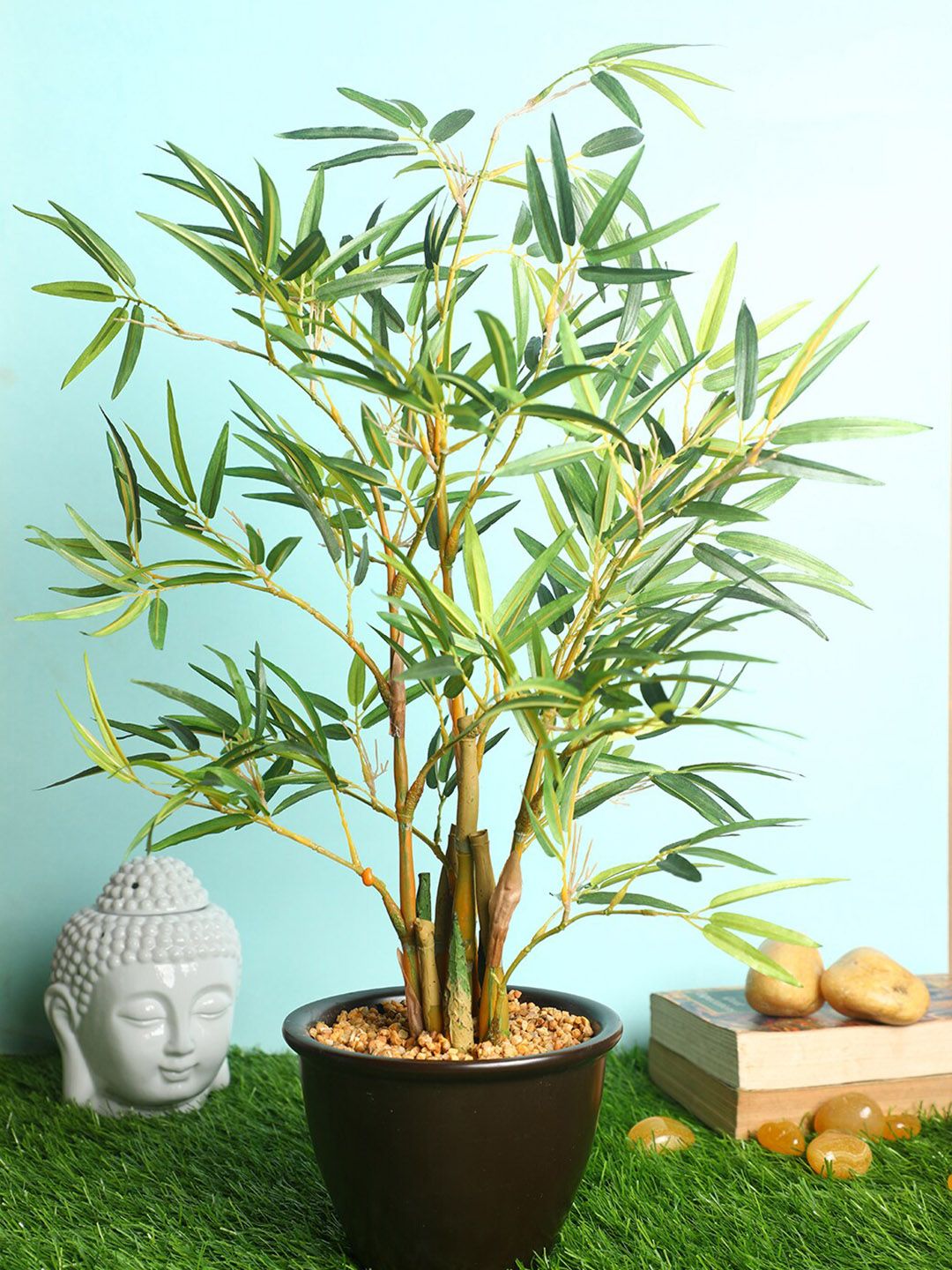 PolliNation Green Artificial Bamboo Bonsai with Black Ceramic Pot Price in India