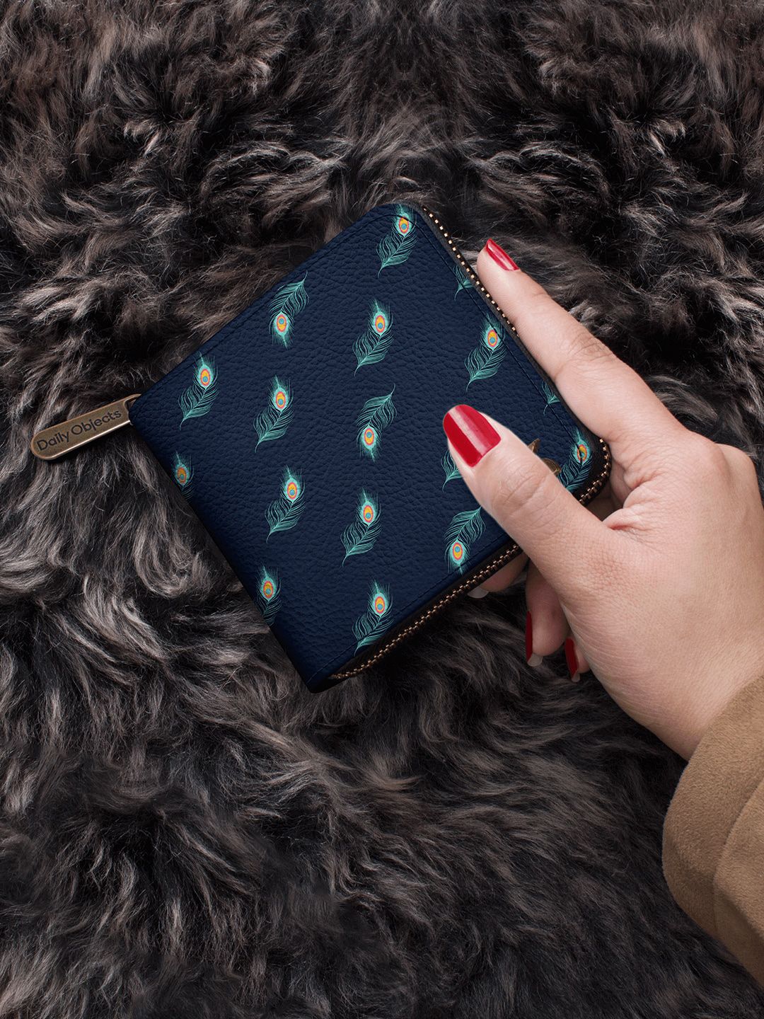 DailyObjects Women Navy Blue Feather Print Zip Around Wallet Price in India