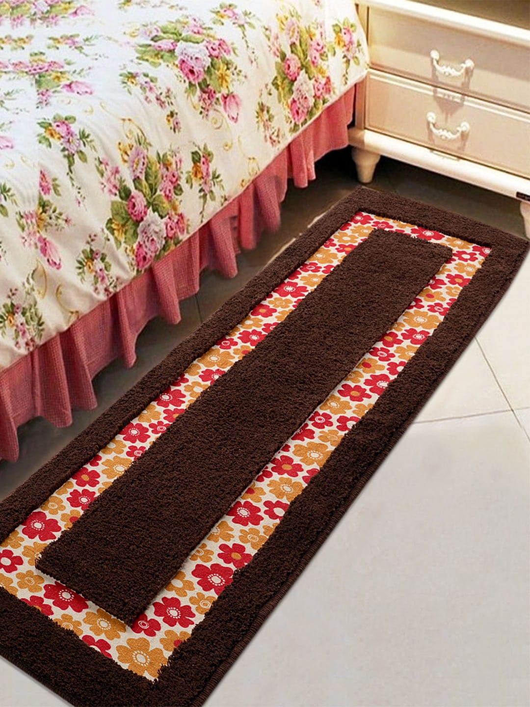 Saral Home Brown & Red Floral Anti-Skid Floor Runner Price in India