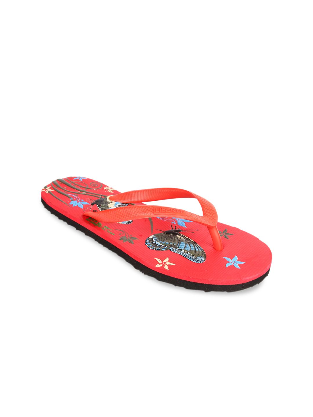 Liberty Women Red & Blue Printed Thong Flip-Flops Price in India